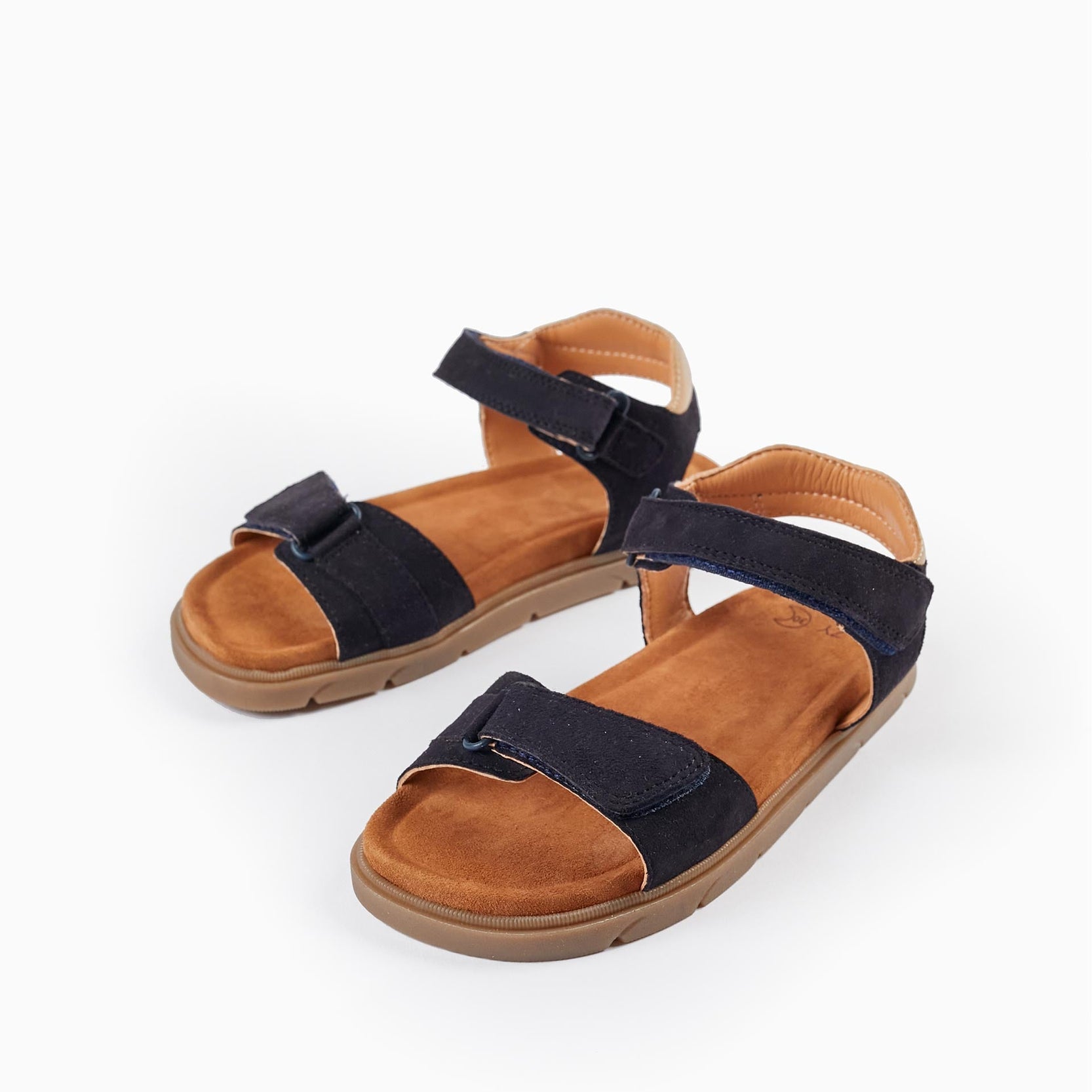 Leather Sandals for Boys, Dark Blue/Beige