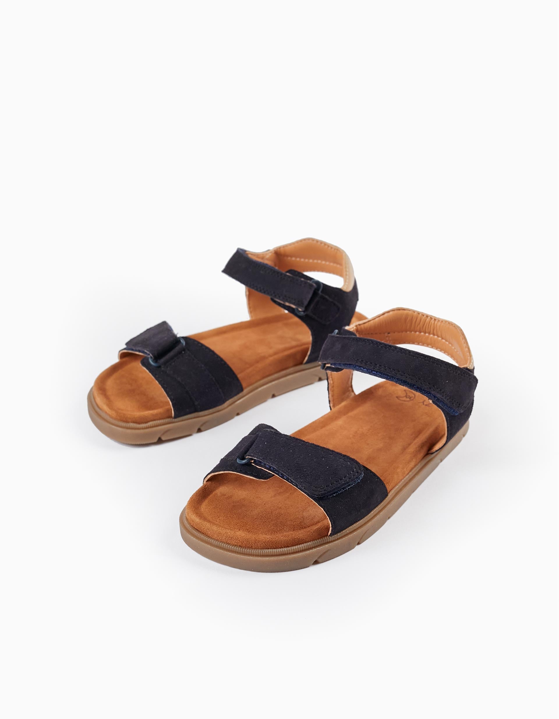 Leather Sandals for Boys, Dark Blue/Beige