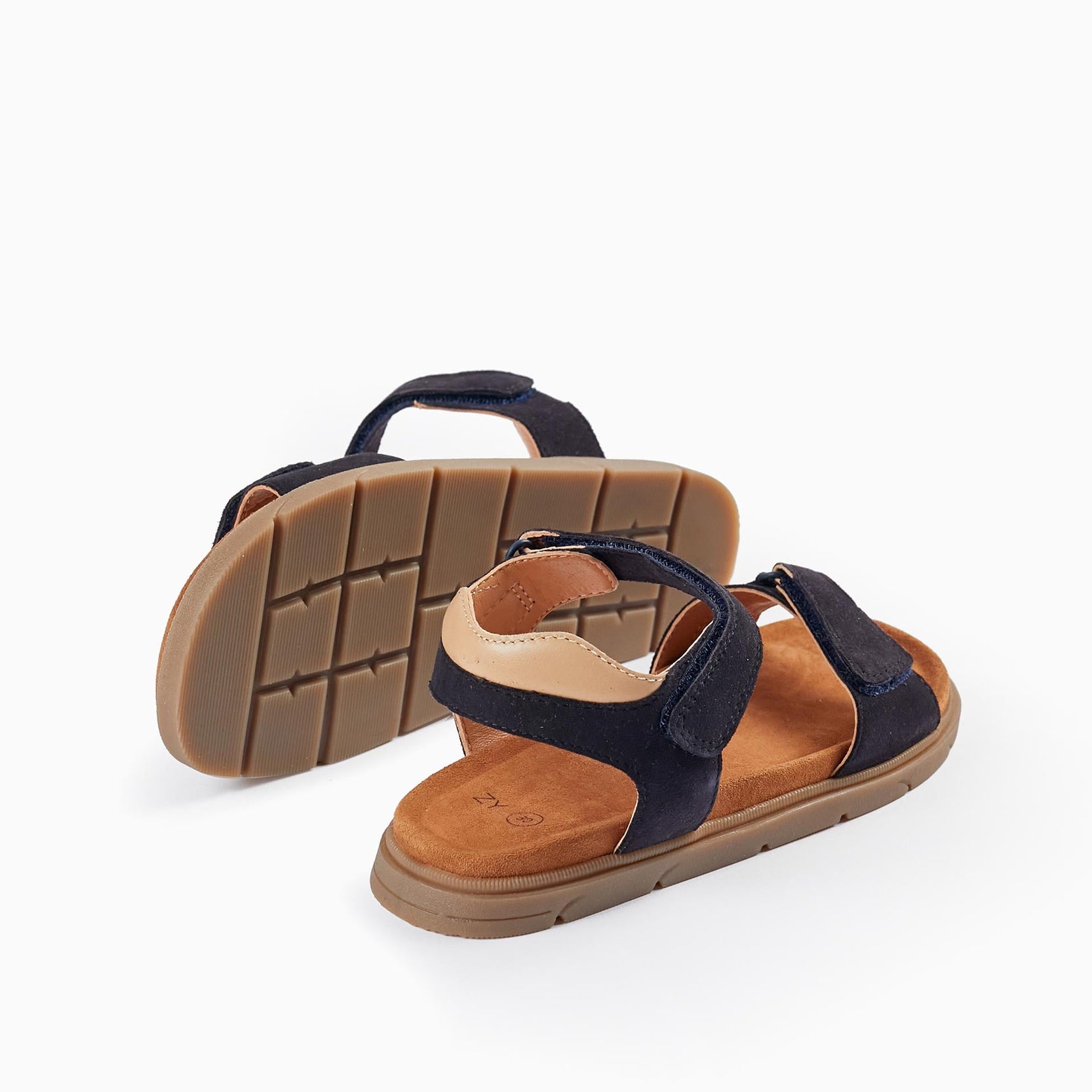 Leather Sandals for Boys, Dark Blue/Beige
