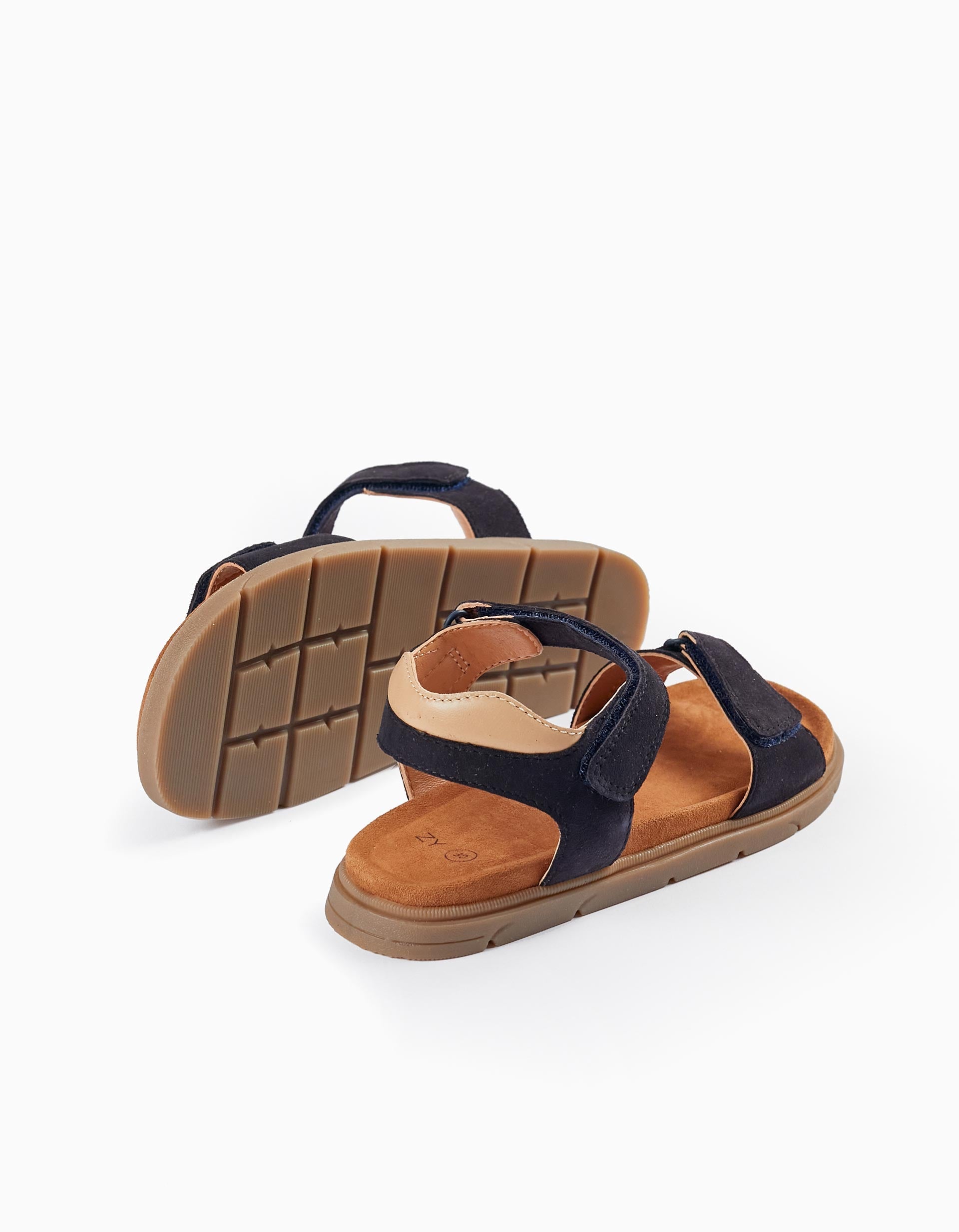 Leather Sandals for Boys, Dark Blue/Beige