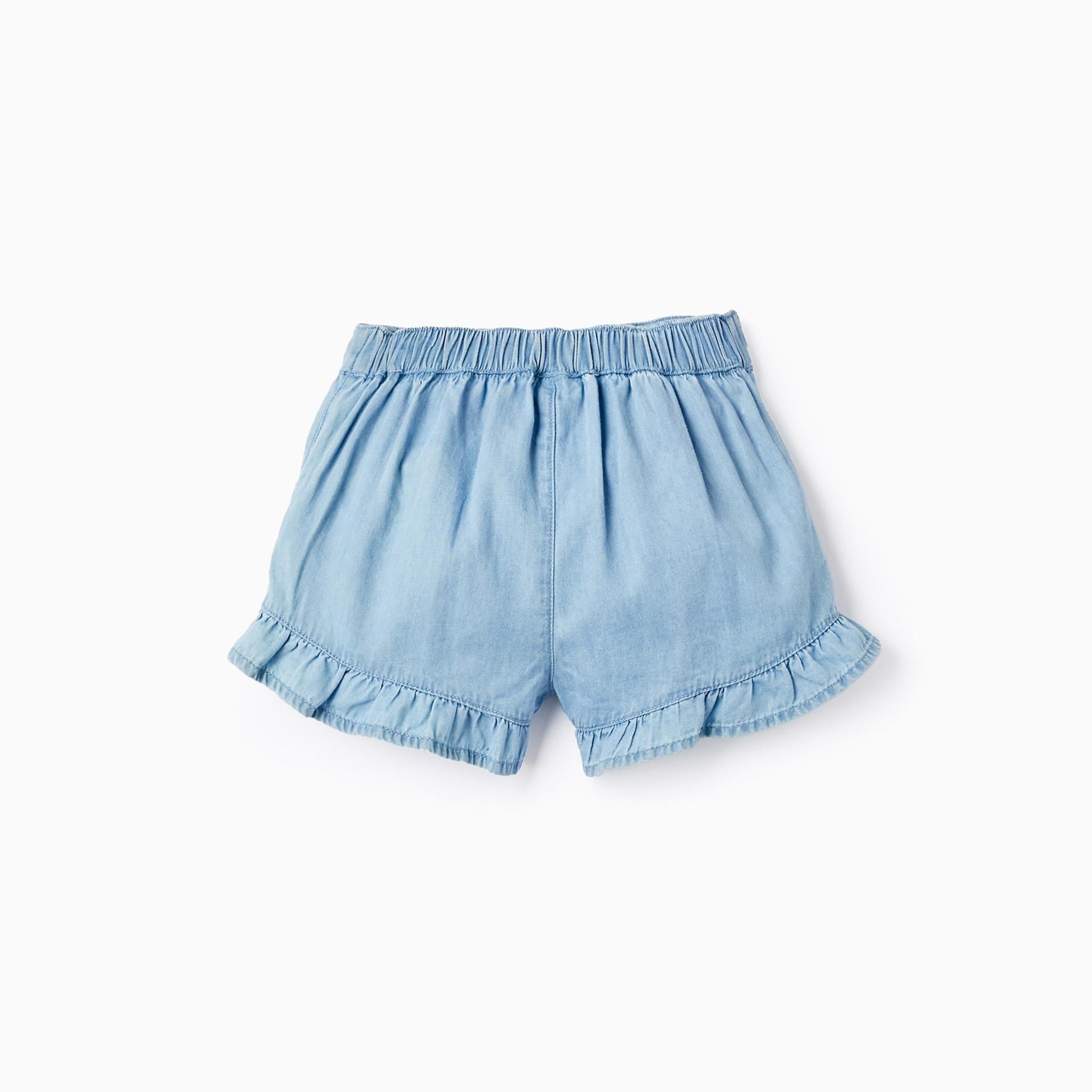 Cotton Denim Shorts with Ruffles for Baby Girls, Light Blue