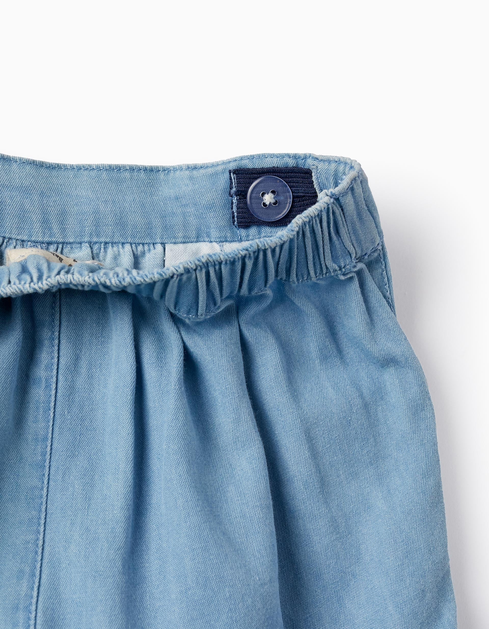 Cotton Denim Shorts with Ruffles for Baby Girls, Light Blue