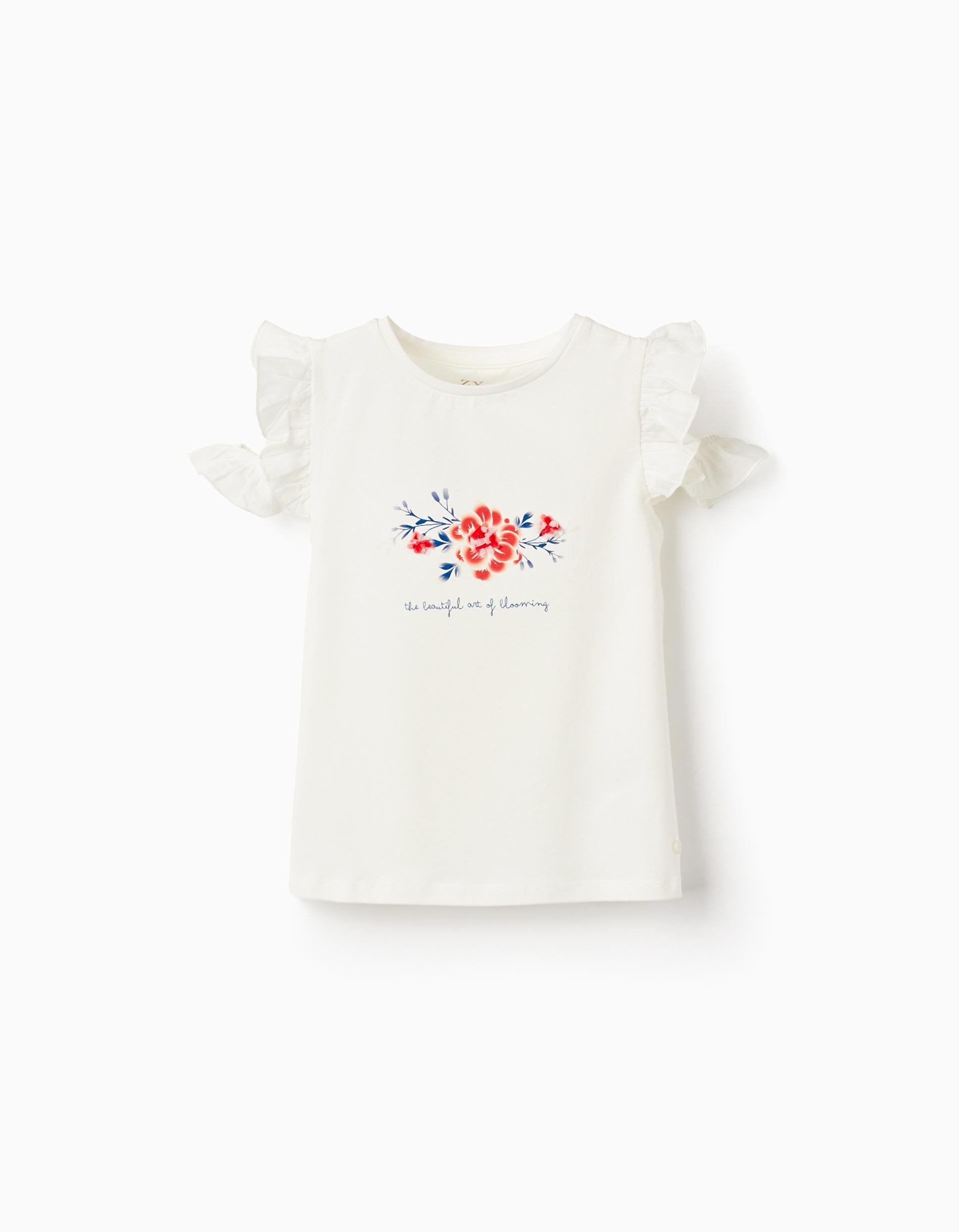 Cotton Off-Shoulder T-shirt for Girls 'Flowers', White