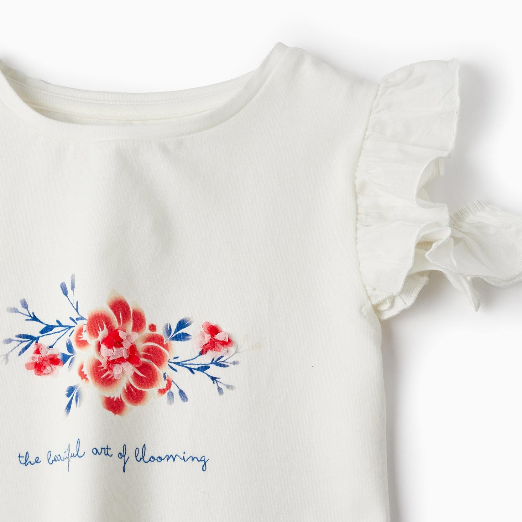 Cotton Off-Shoulder T-shirt for Girls 'Flowers', White