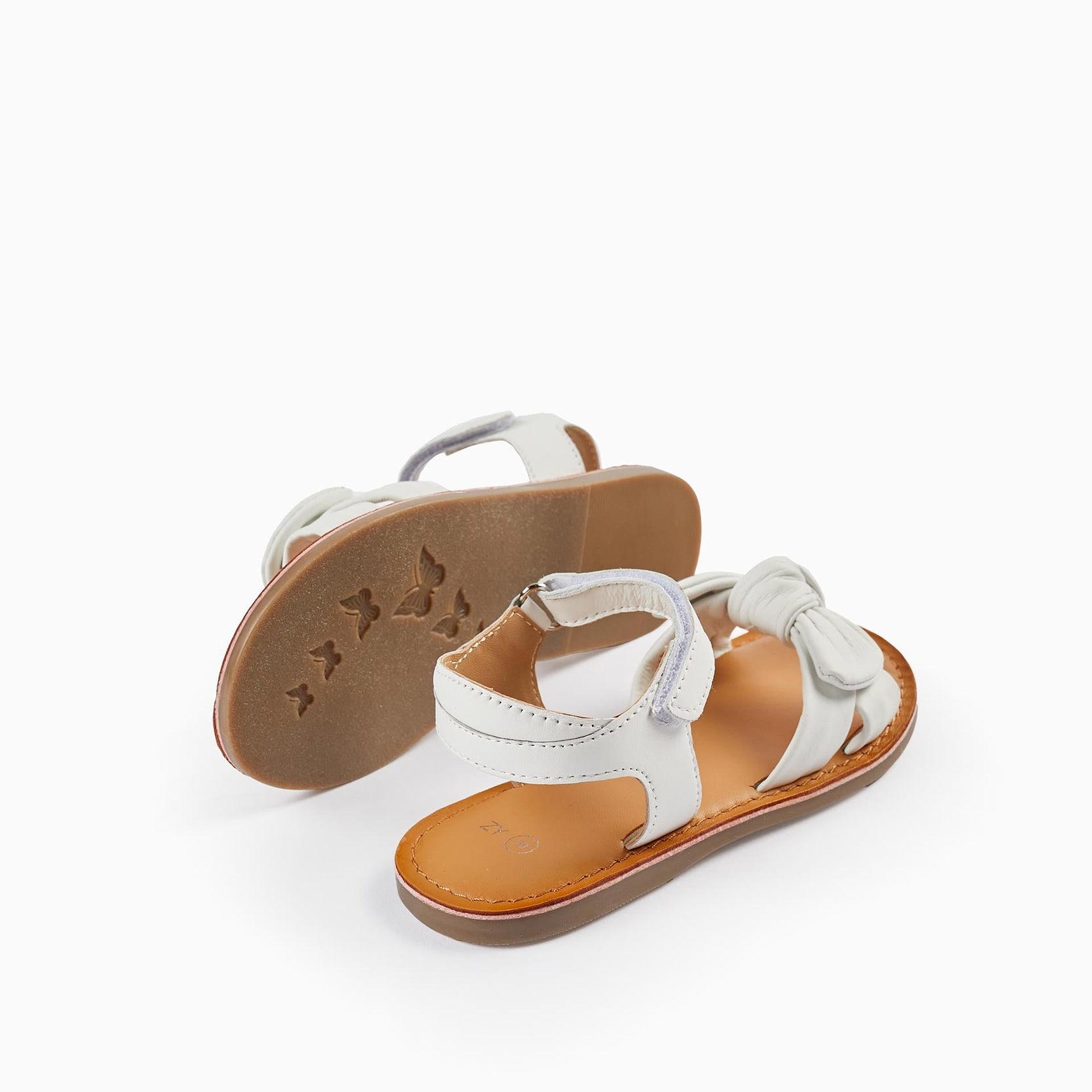 Leather Sandals with Bow for Girls, White