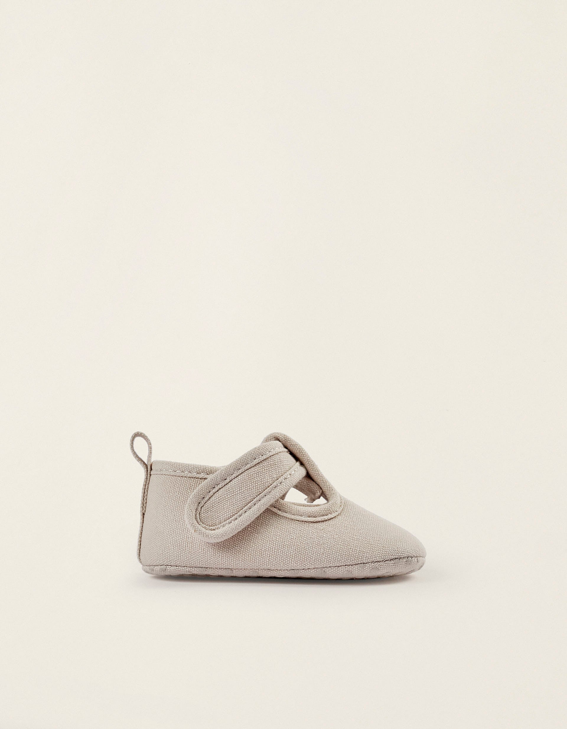 Twill Shoes for Newborn Boys, Light Grey