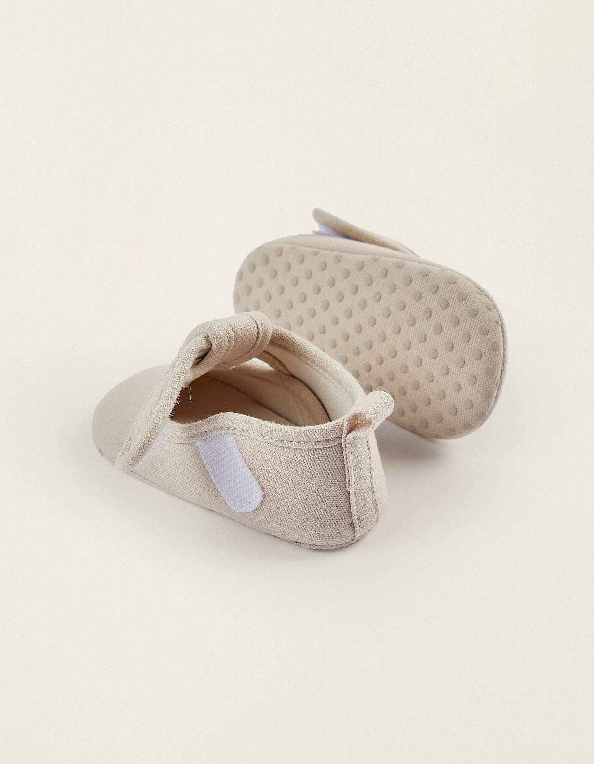 Twill Shoes for Newborn Boys, Light Grey