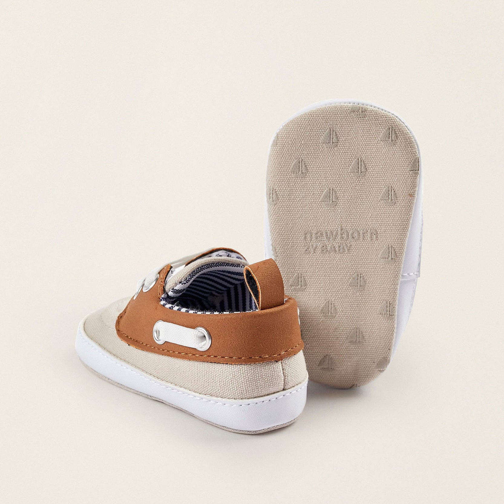 Deck Shoes for Newborn Boys, Brown/Light Grey