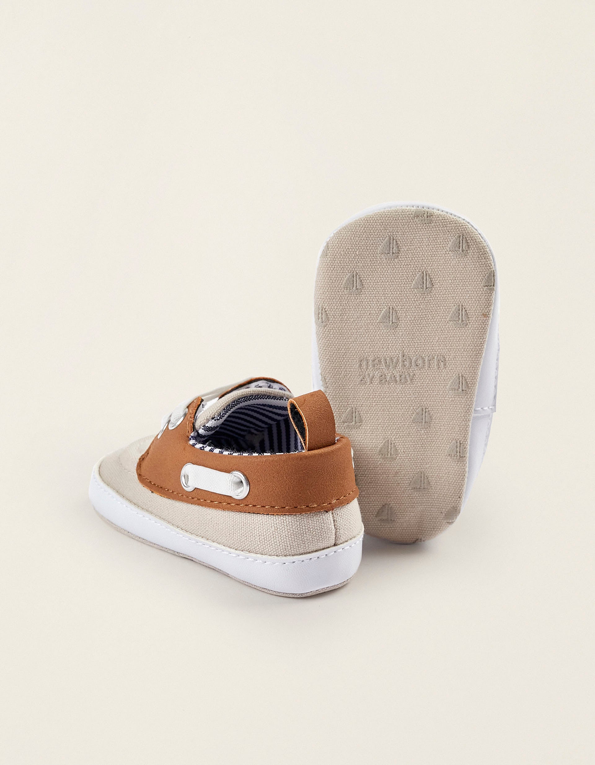 Deck Shoes for Newborn Boys, Brown/Light Grey