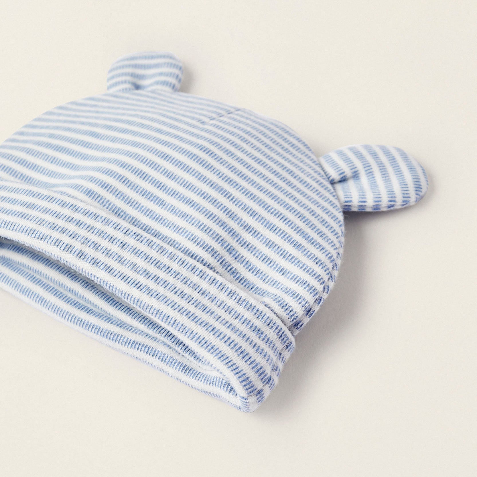 Pack of 2 Cotton Beanies for Newborn Boys, Blue/White