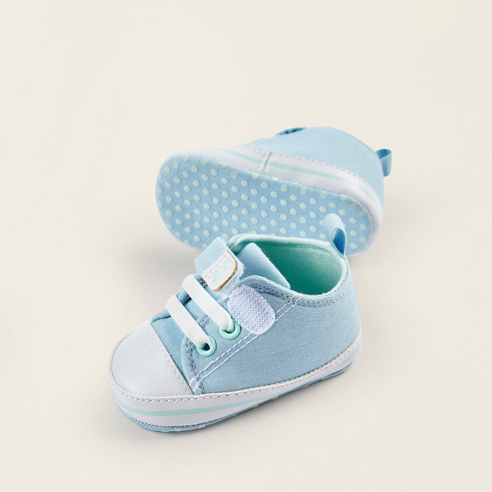 Fabric and Leather Sneakers for Newborn Boys, Light Blue