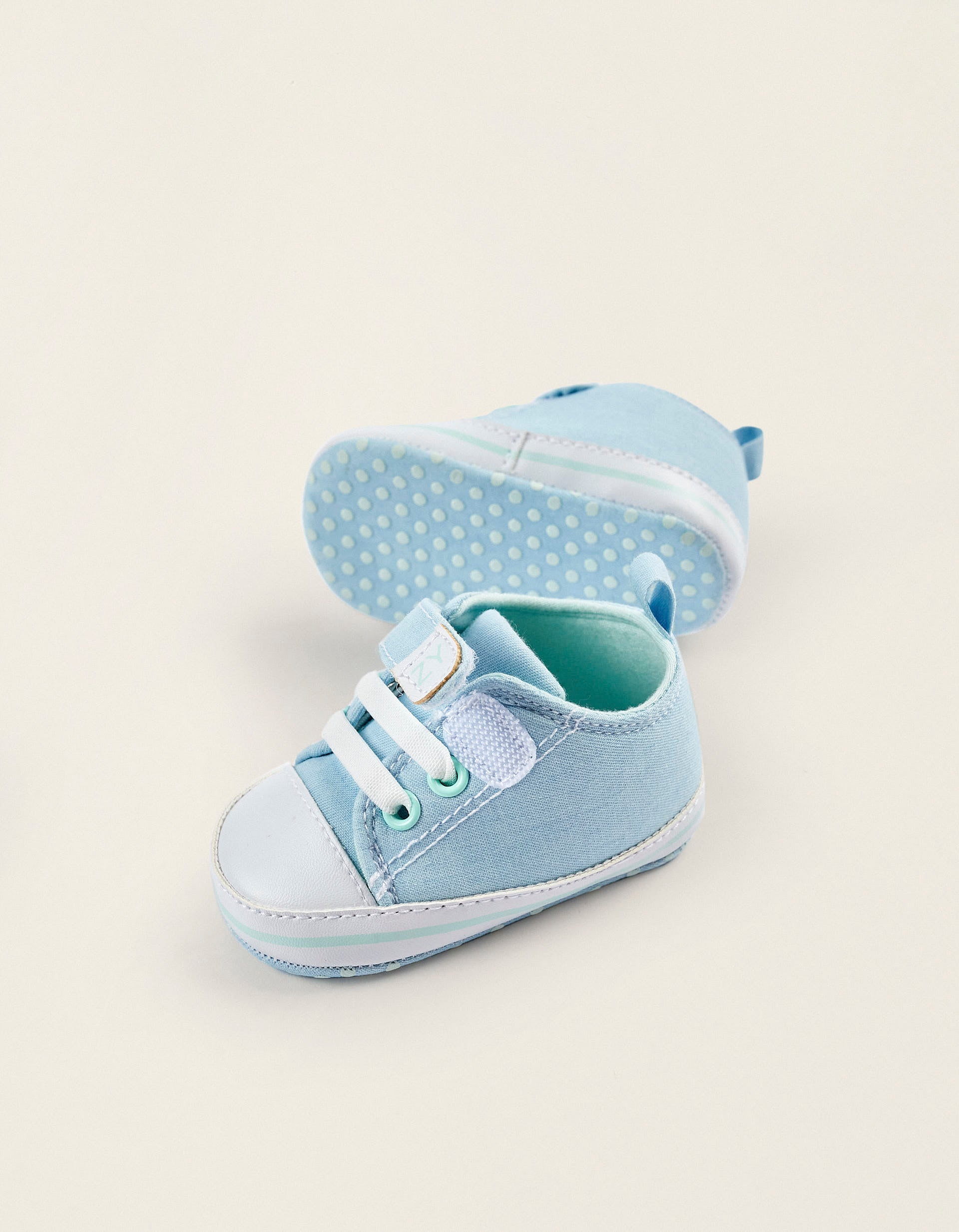 Fabric and Leather Sneakers for Newborn Boys, Light Blue
