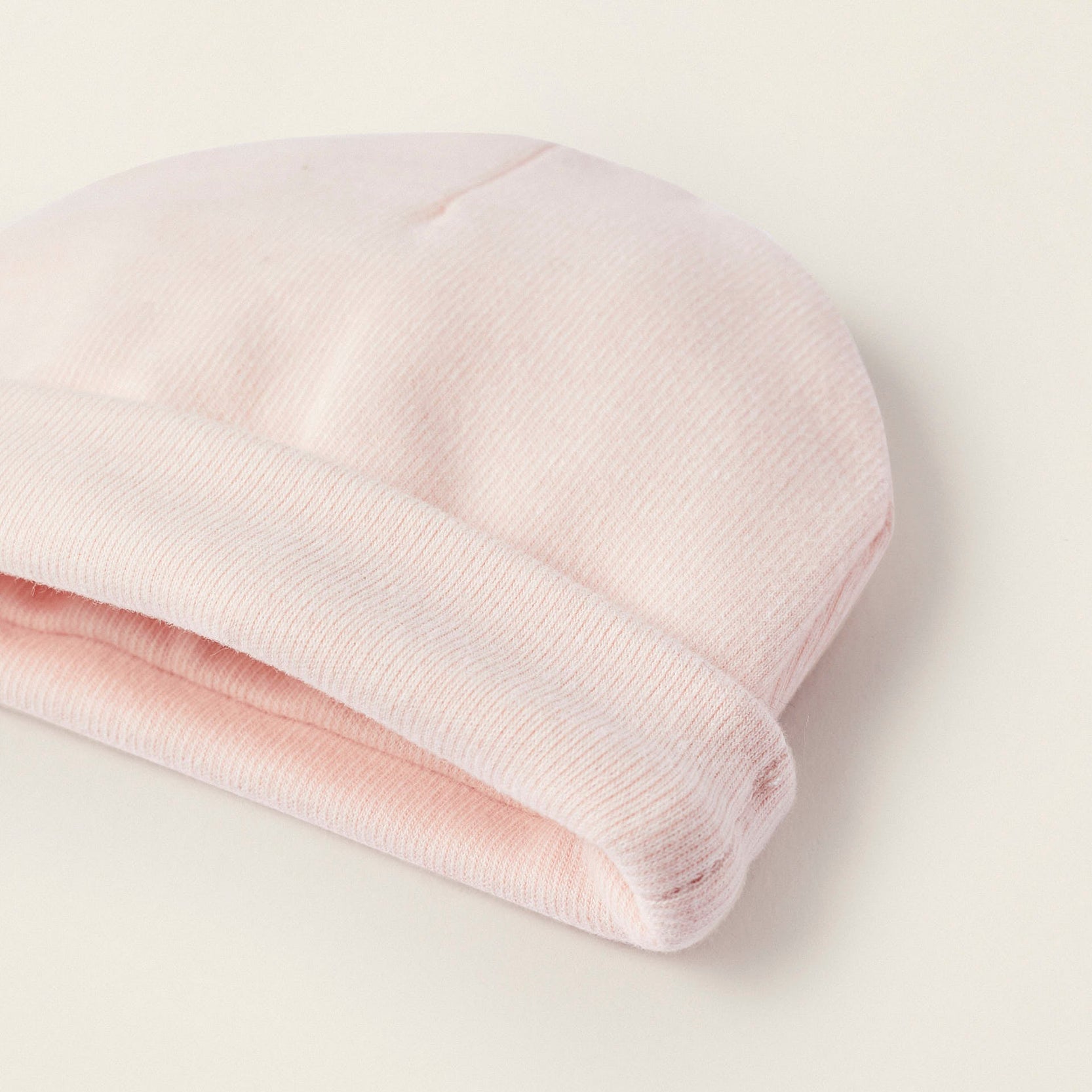 Pack of 2 Cotton Beanies for Newborn Girls, Pink/White