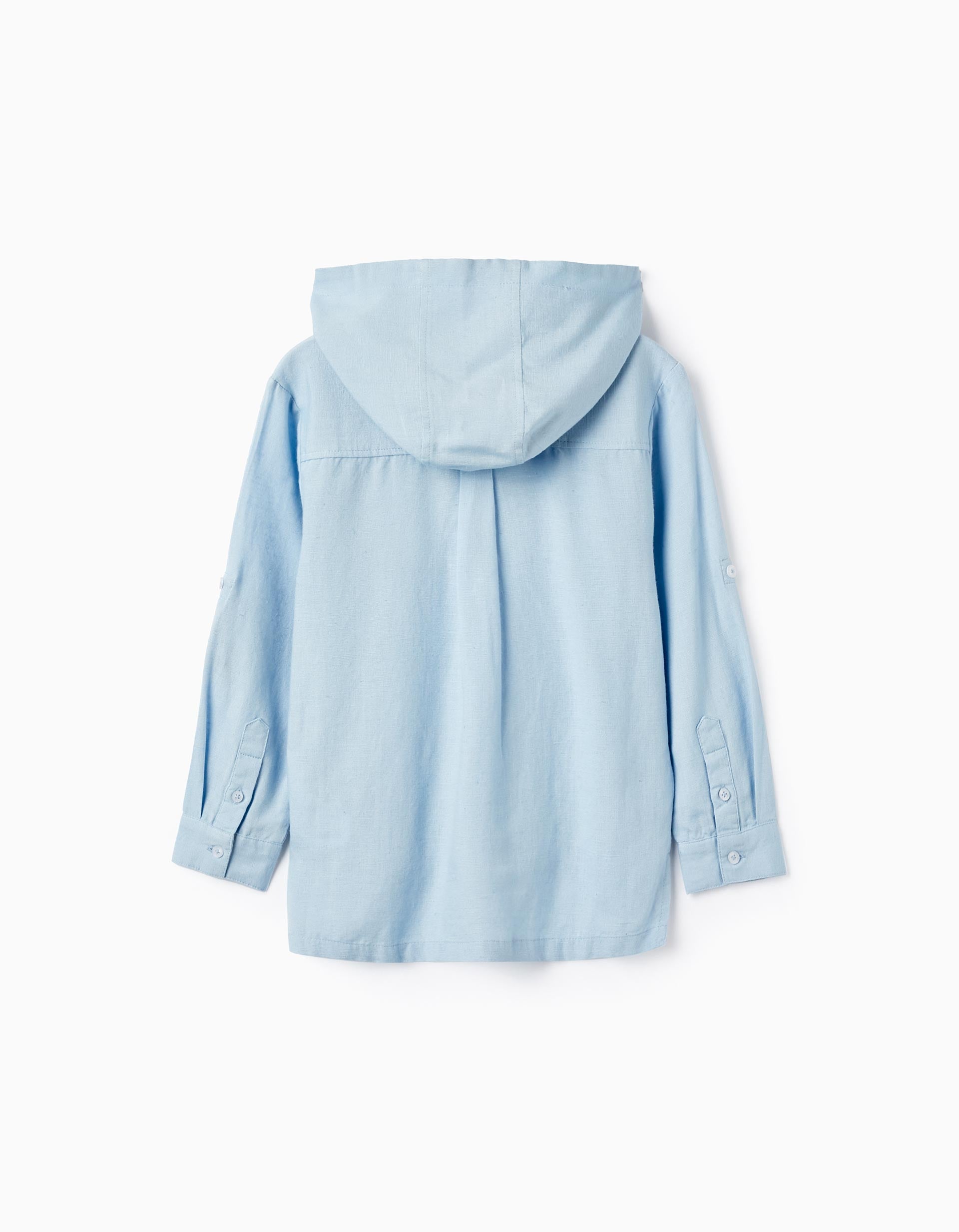 Shirt in Linen Blend with Hood for Boys, Blue