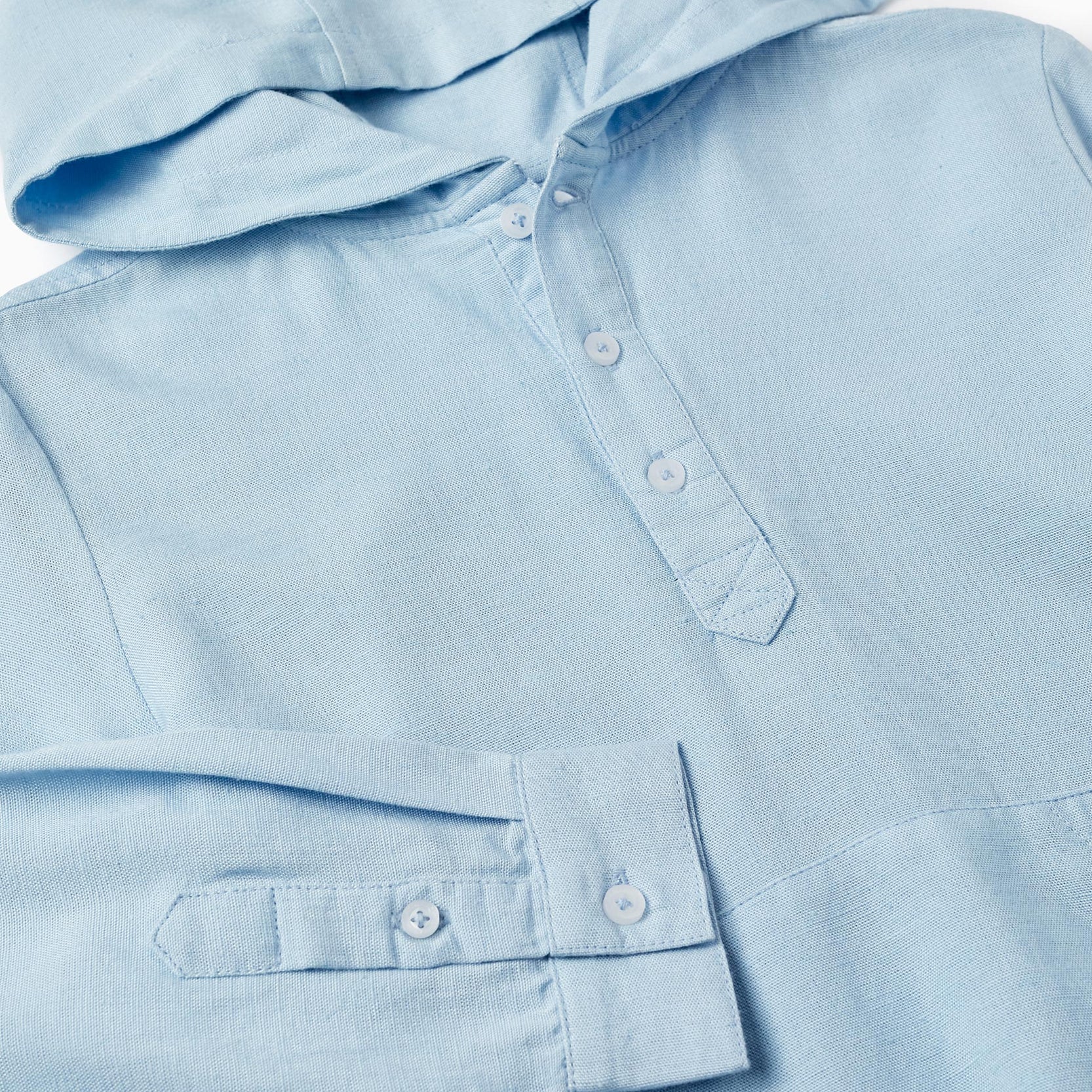 Shirt in Linen Blend with Hood for Boys, Blue