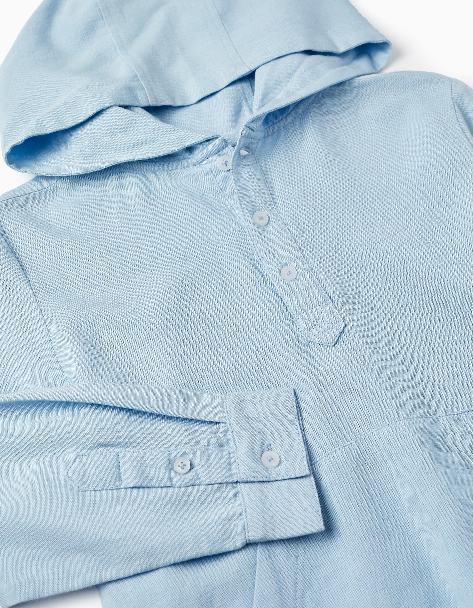 Shirt in Linen Blend with Hood for Boys, Blue