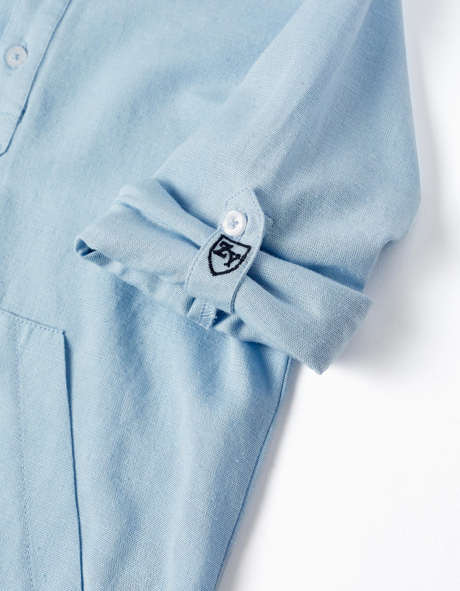 Shirt in Linen Blend with Hood for Boys, Blue