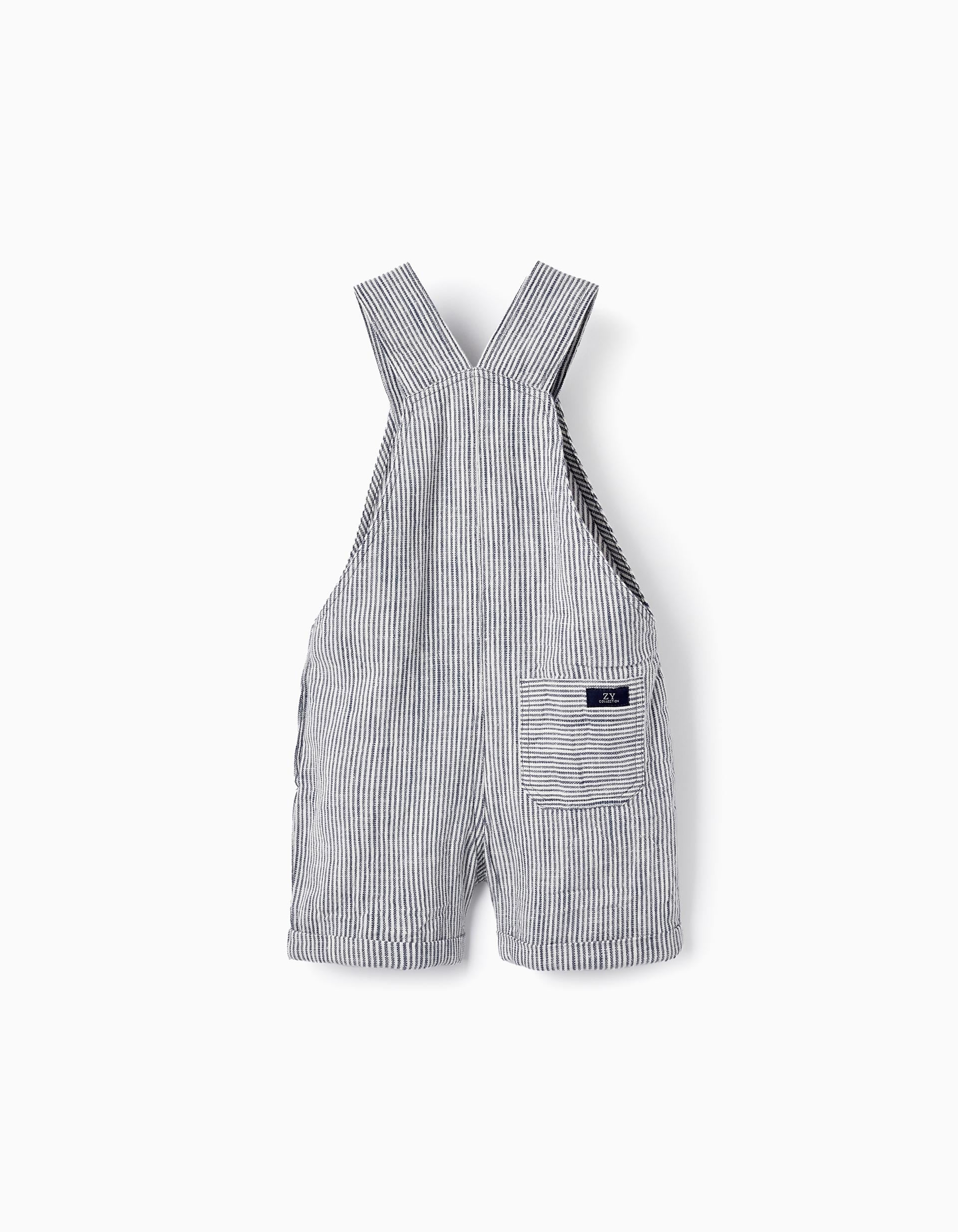 Striped Jumpsuit in Cotton and Linen for Baby Boys, White/Blue