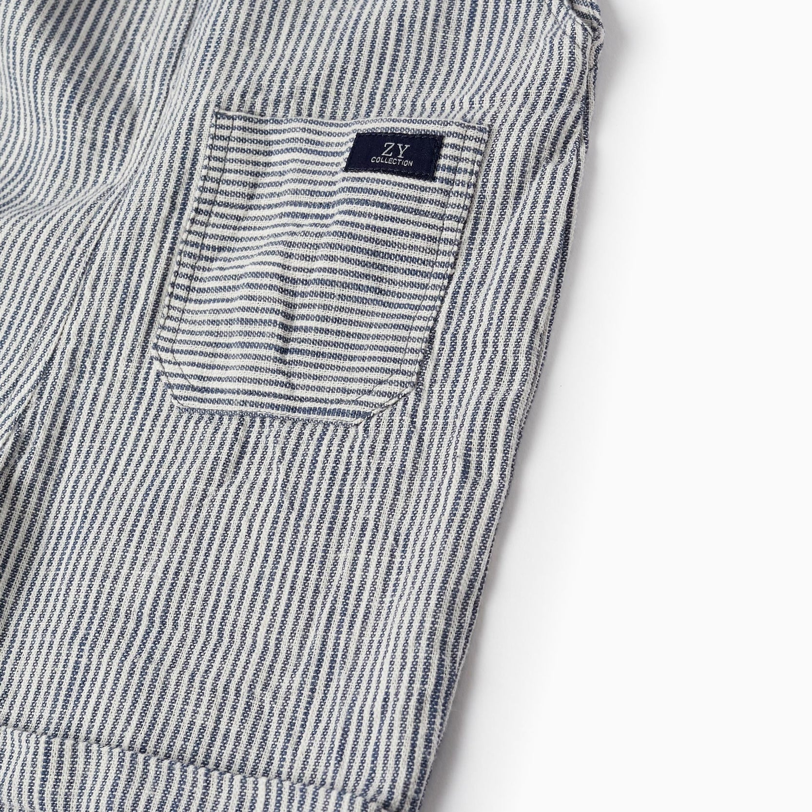 Striped Jumpsuit in Cotton and Linen for Baby Boys, White/Blue