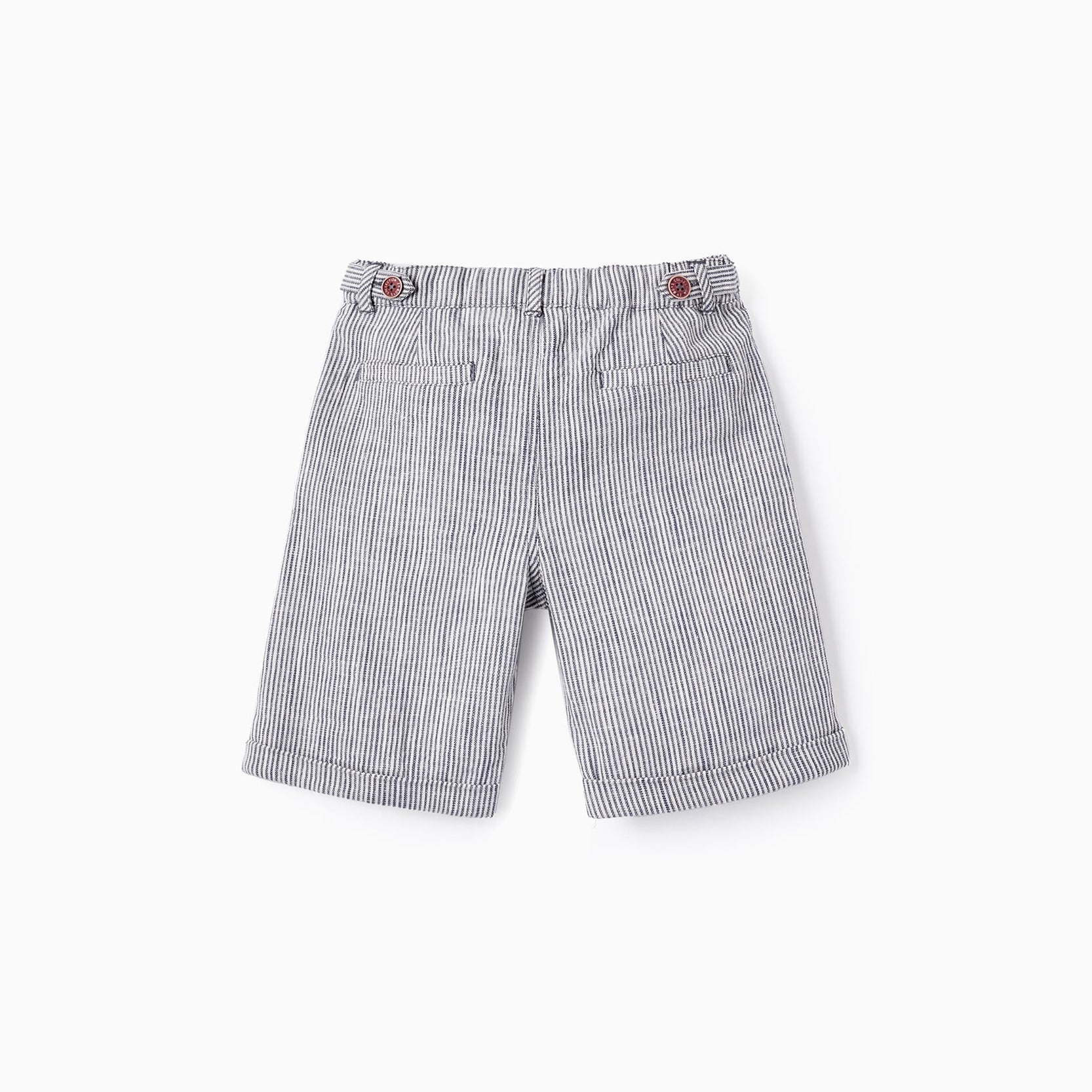 Striped Linen Shorts for Boys, White/Navy Blue