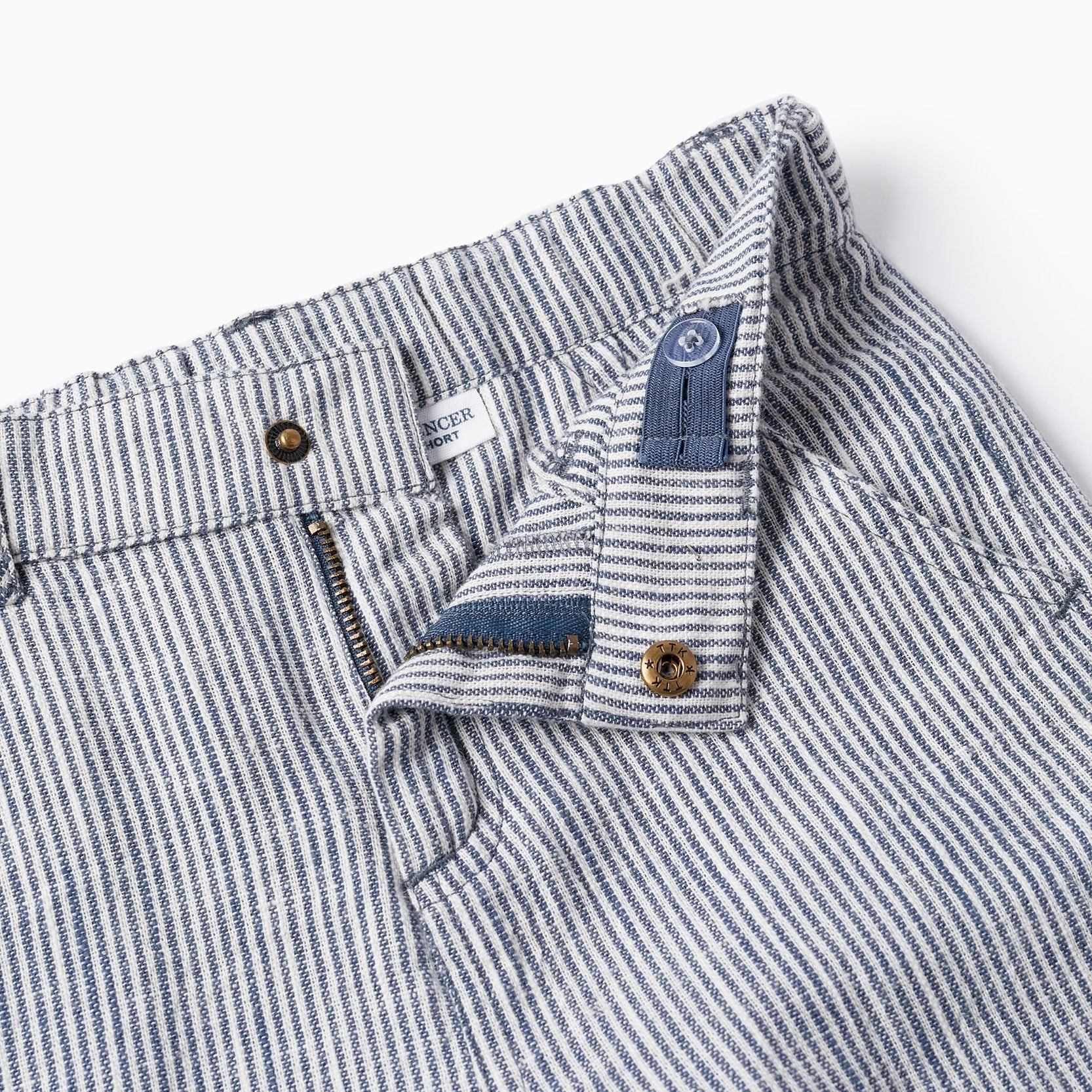 Striped Linen Shorts for Boys, White/Navy Blue