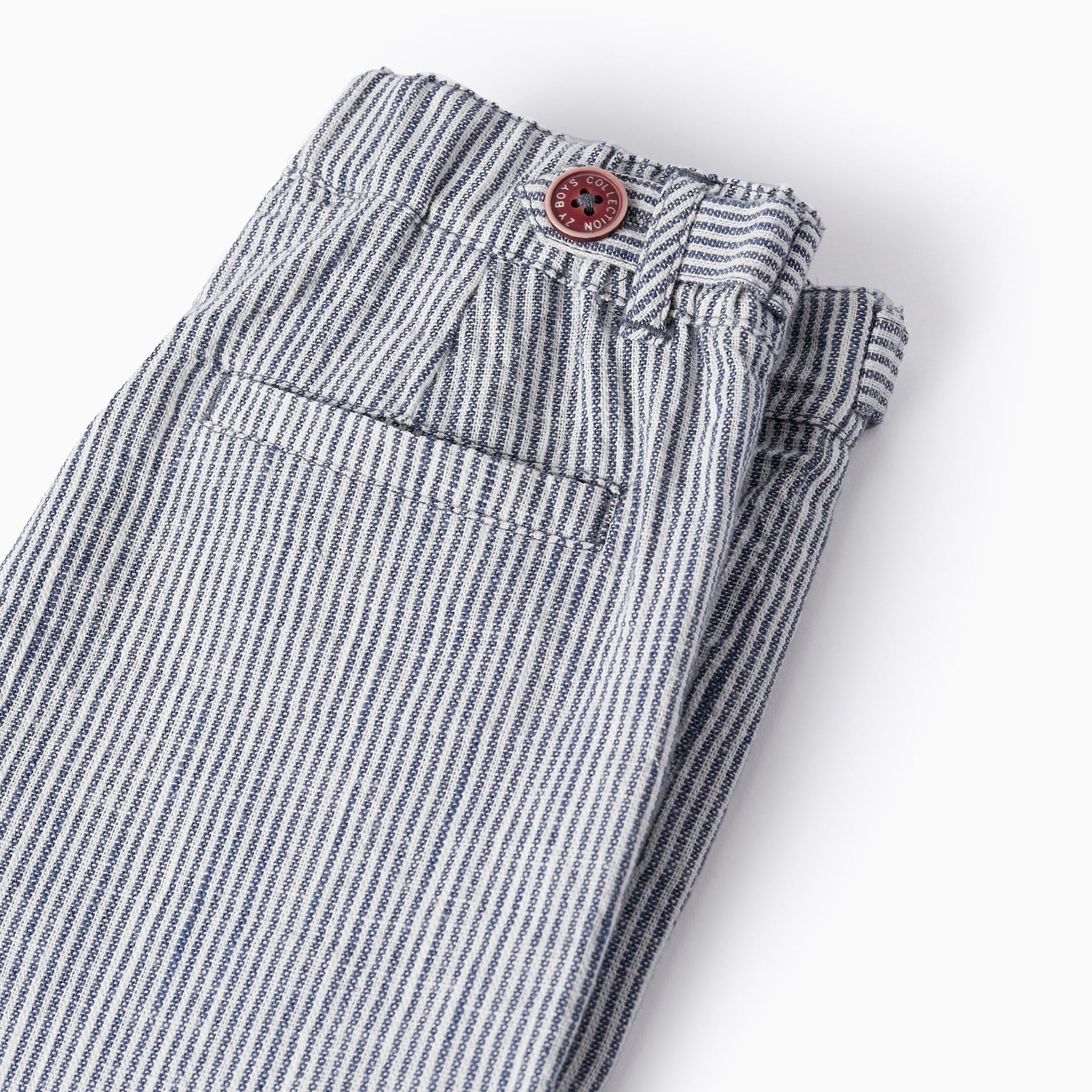 Striped Linen Shorts for Boys, White/Navy Blue