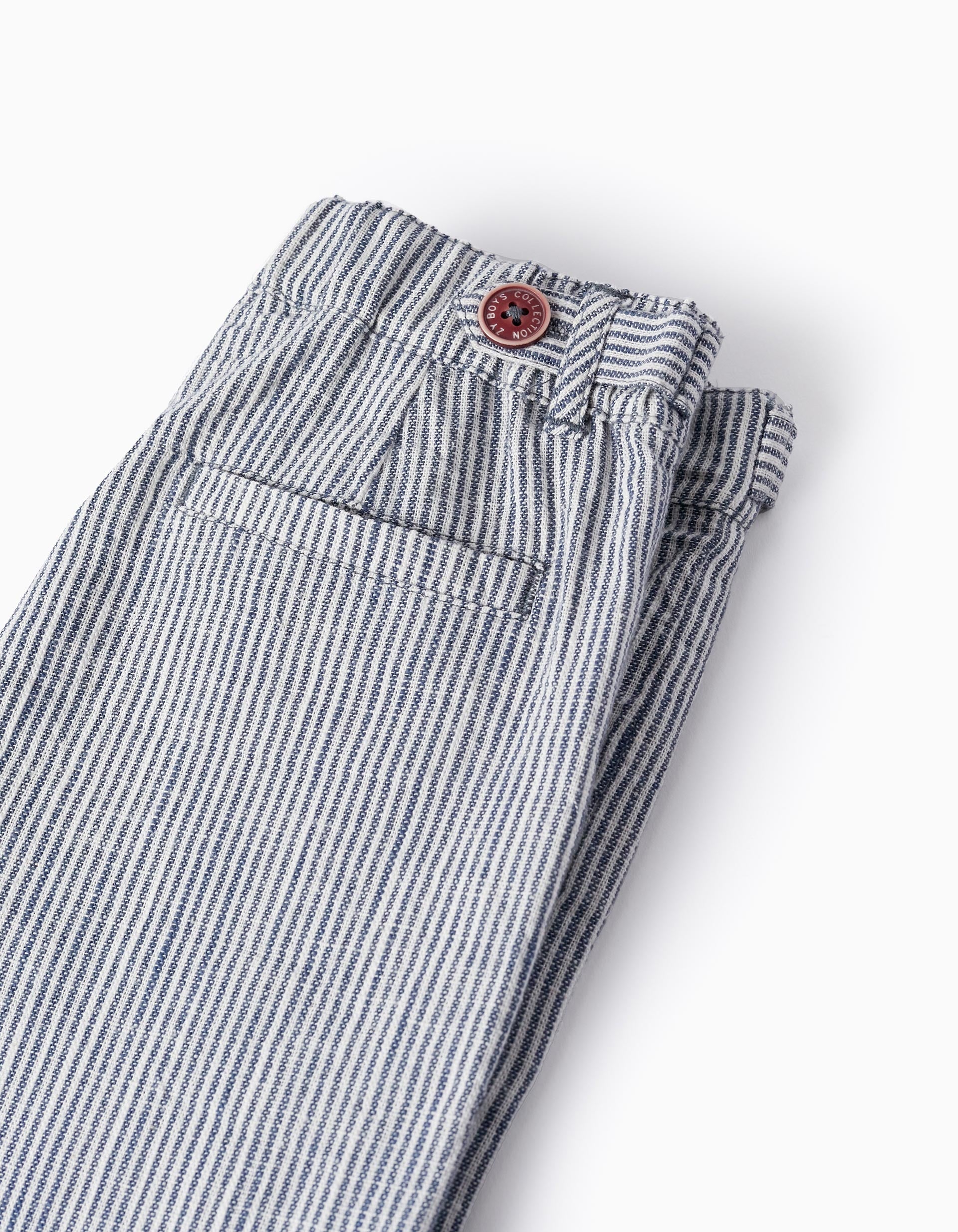 Striped Linen Shorts for Boys, White/Navy Blue