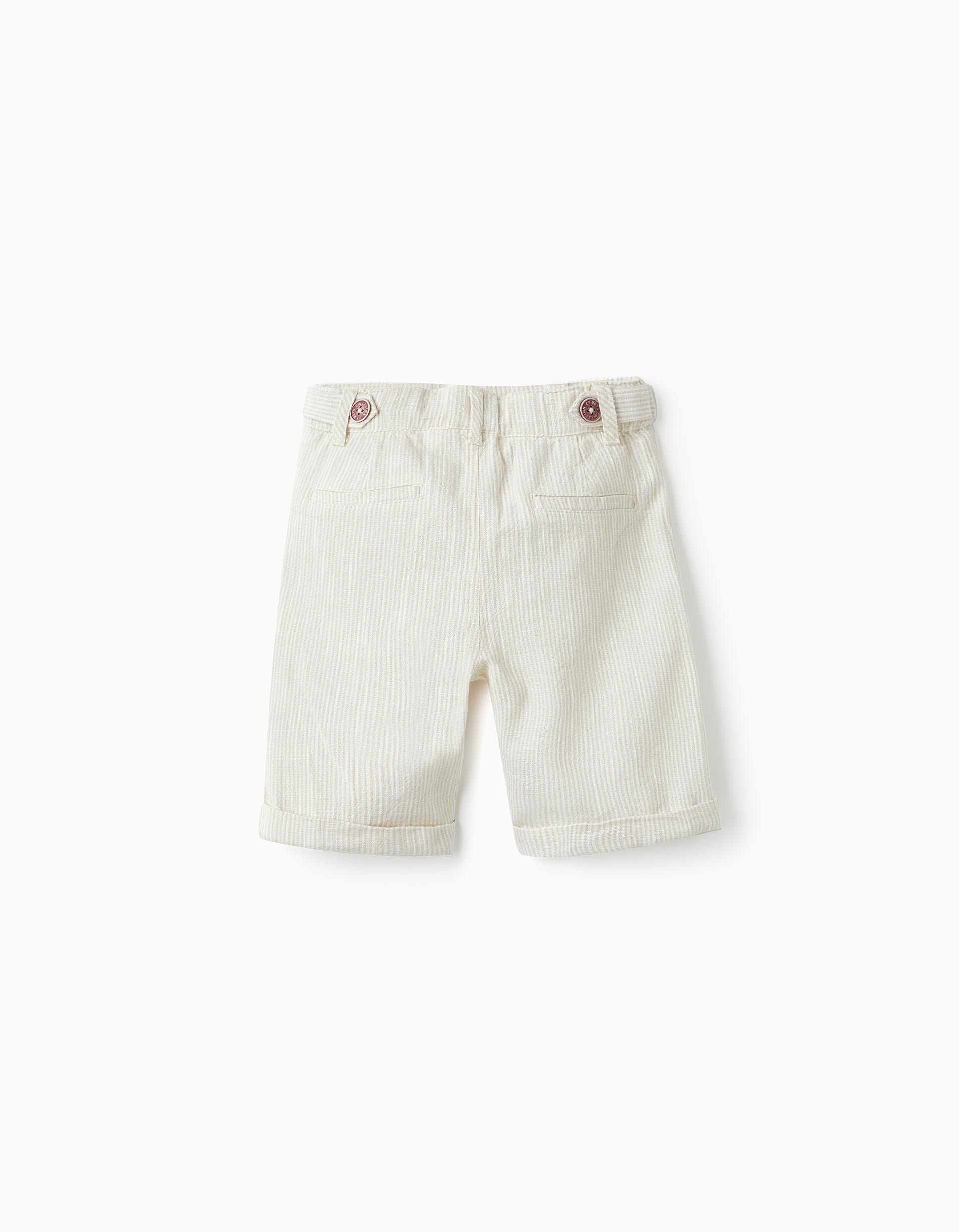 Striped Chino Shorts for Boys, White/Beige