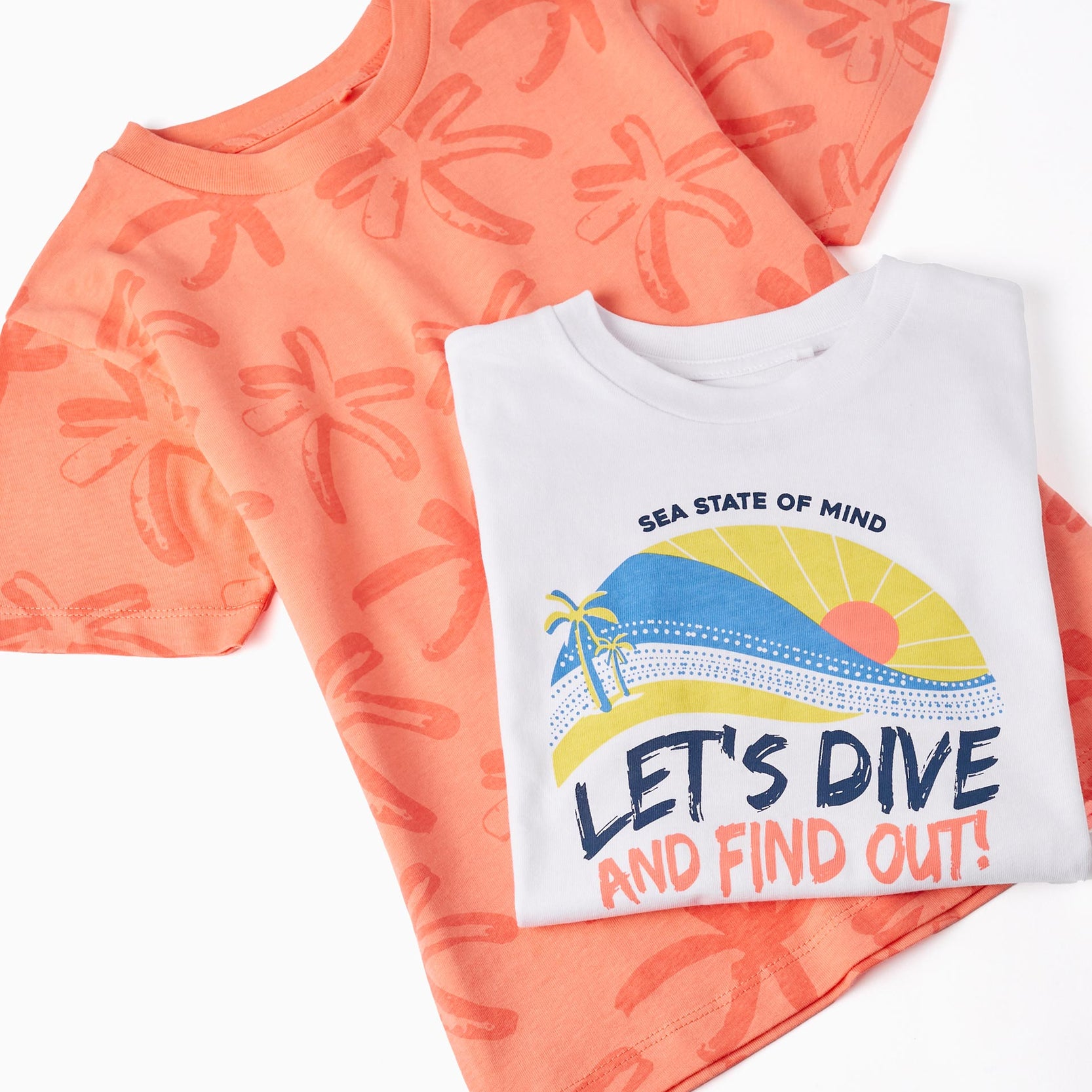 2 Cotton T-shirts for Boys 'Sunset', White/Coral