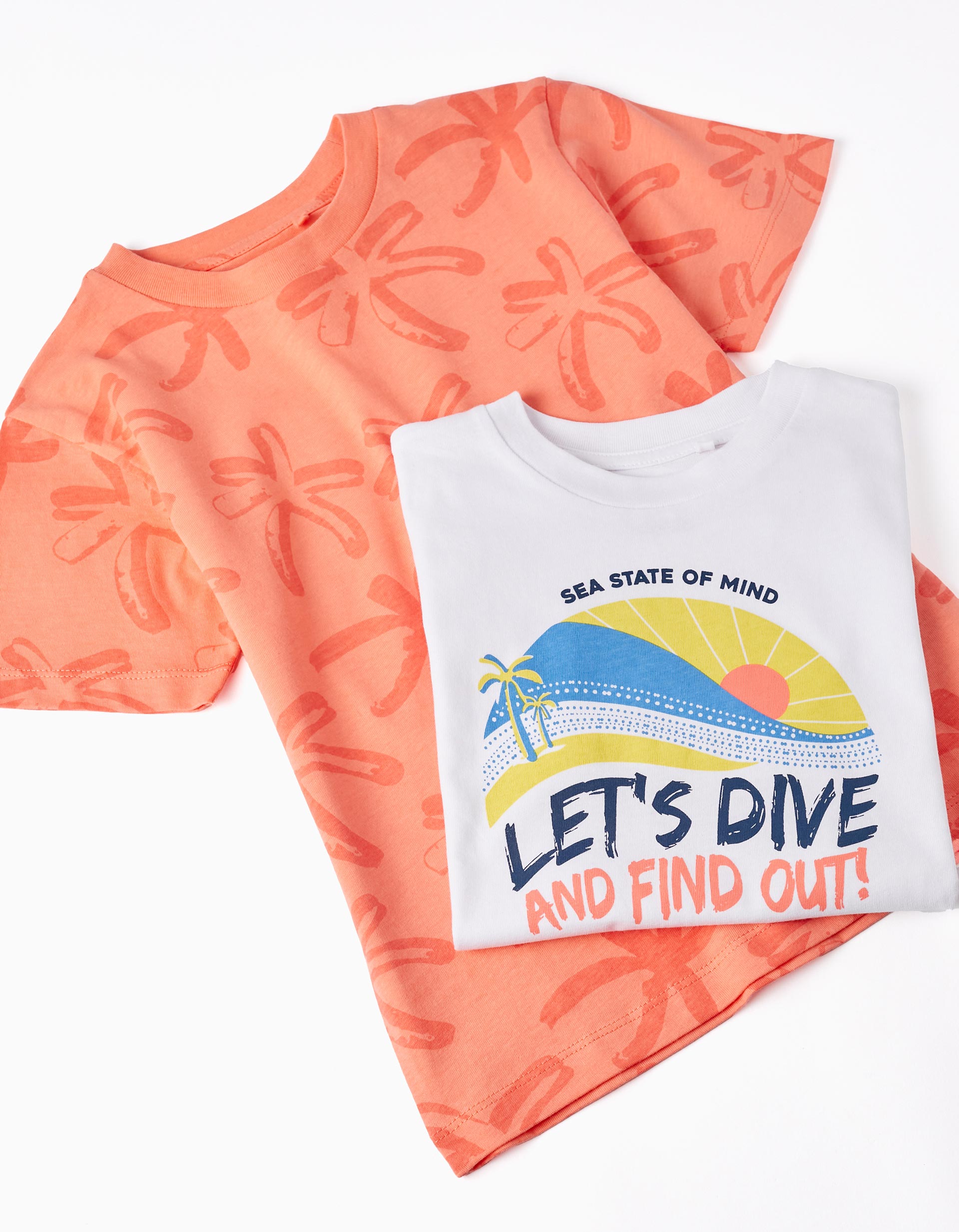 2 Cotton T-shirts for Boys 'Sunset', White/Coral
