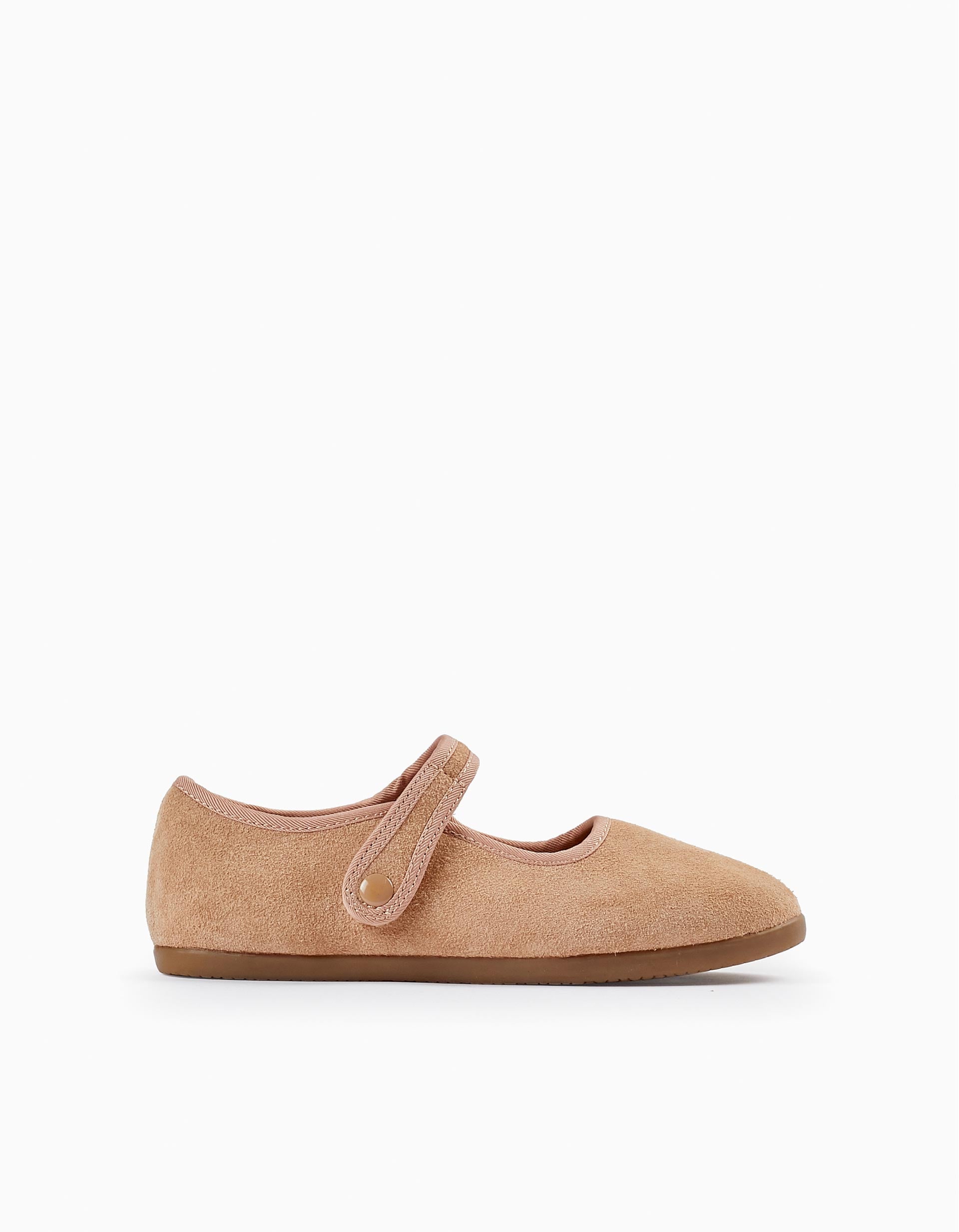 Suede Ballerina Flats for Girls, Light Pink