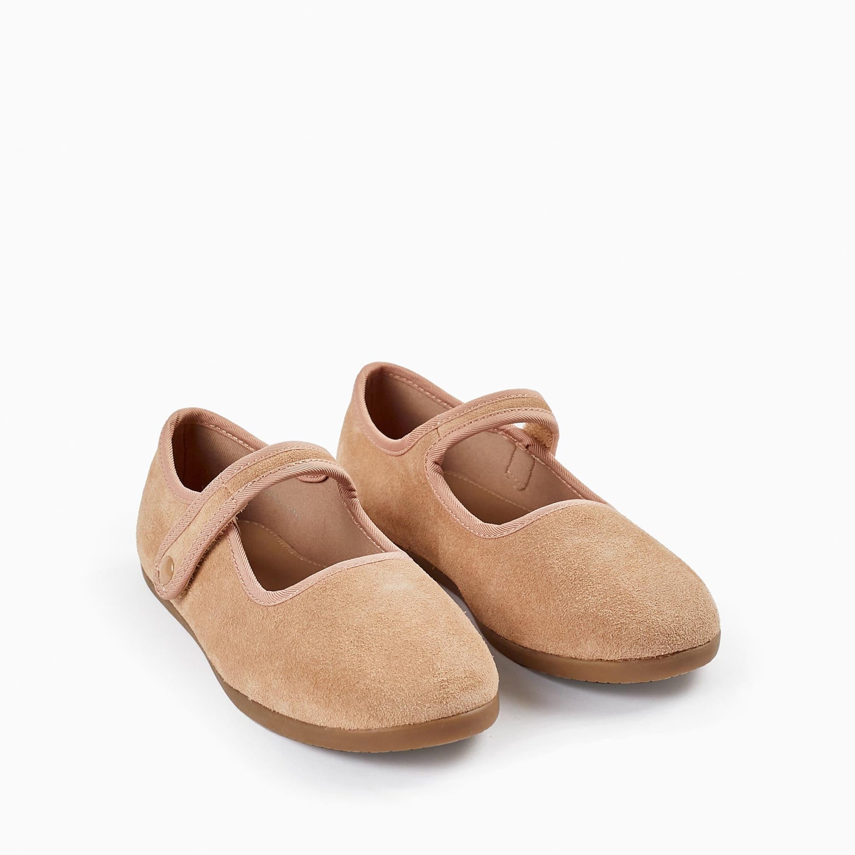 Suede Ballerina Flats for Girls, Light Pink