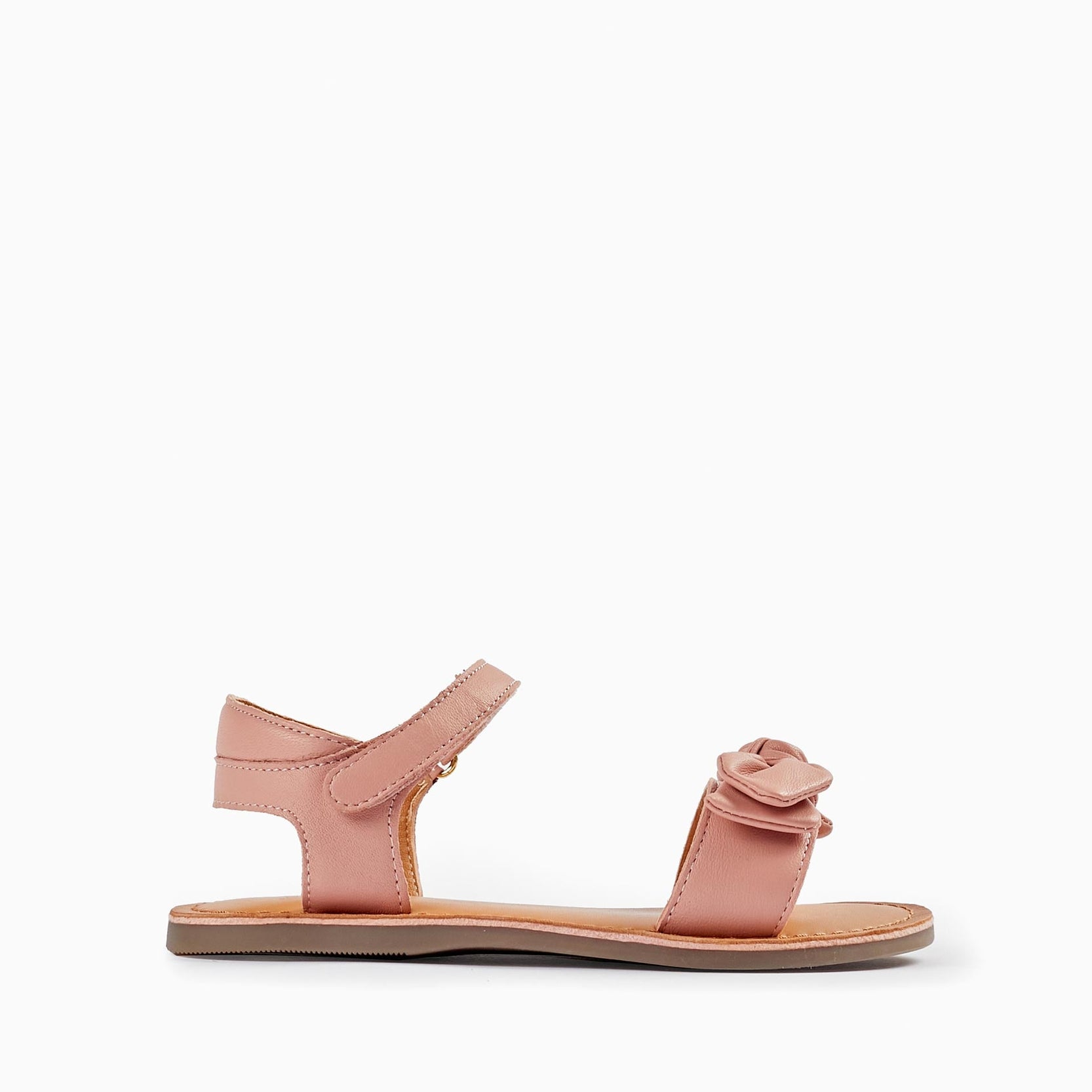 Leather Sandals with Bow for Girls, Light Pink