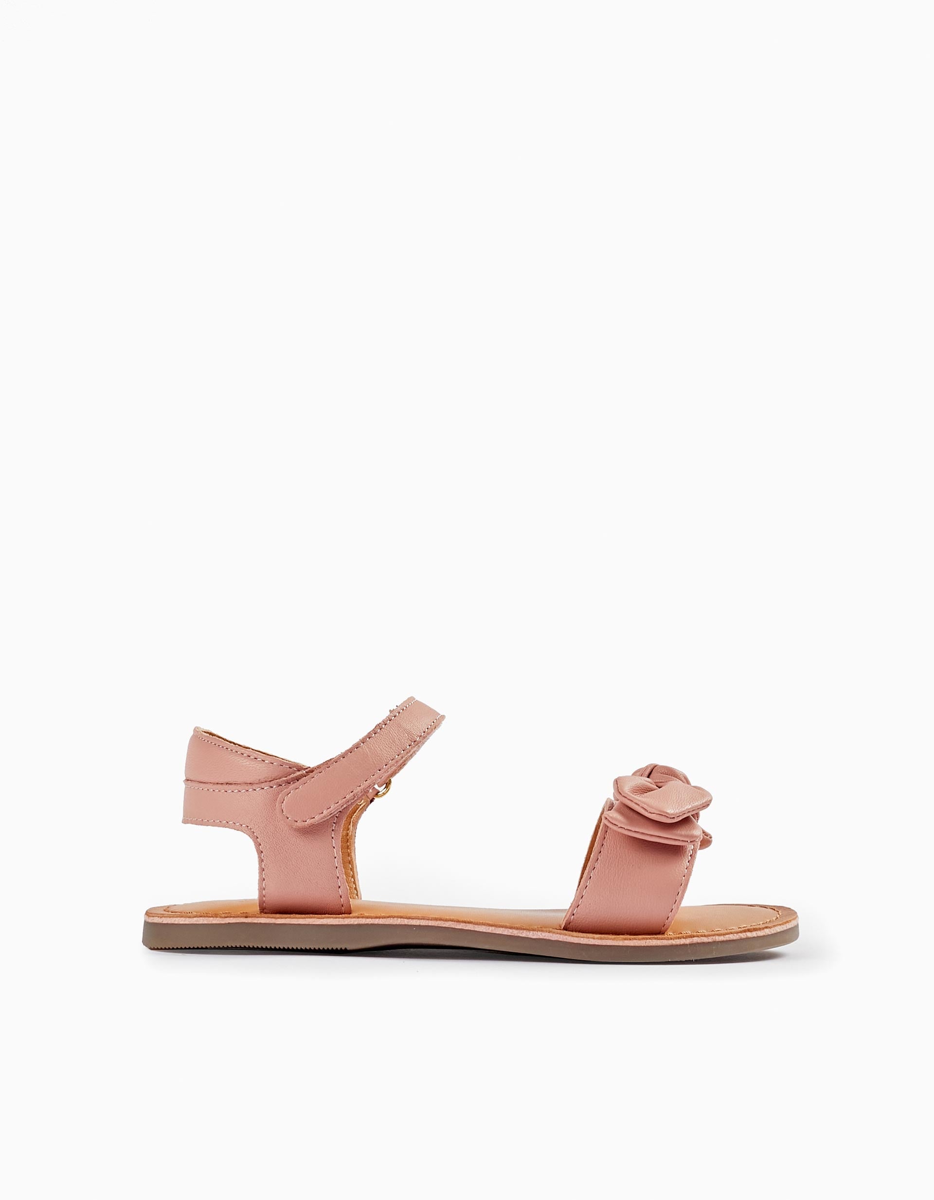 Leather Sandals with Bow for Girls, Light Pink