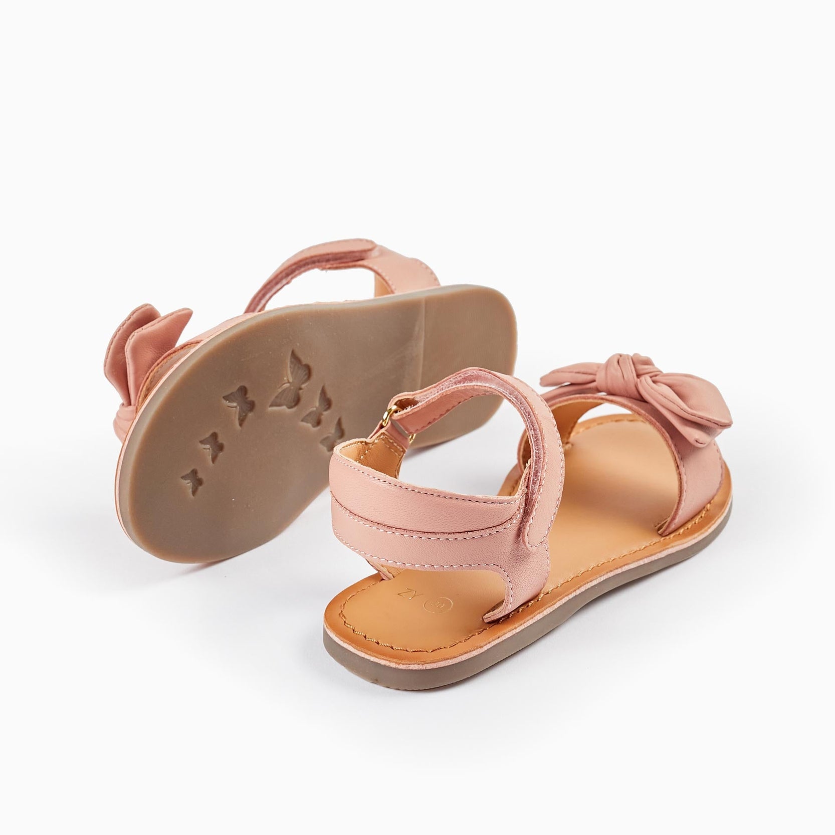 Leather Sandals with Bow for Girls, Light Pink