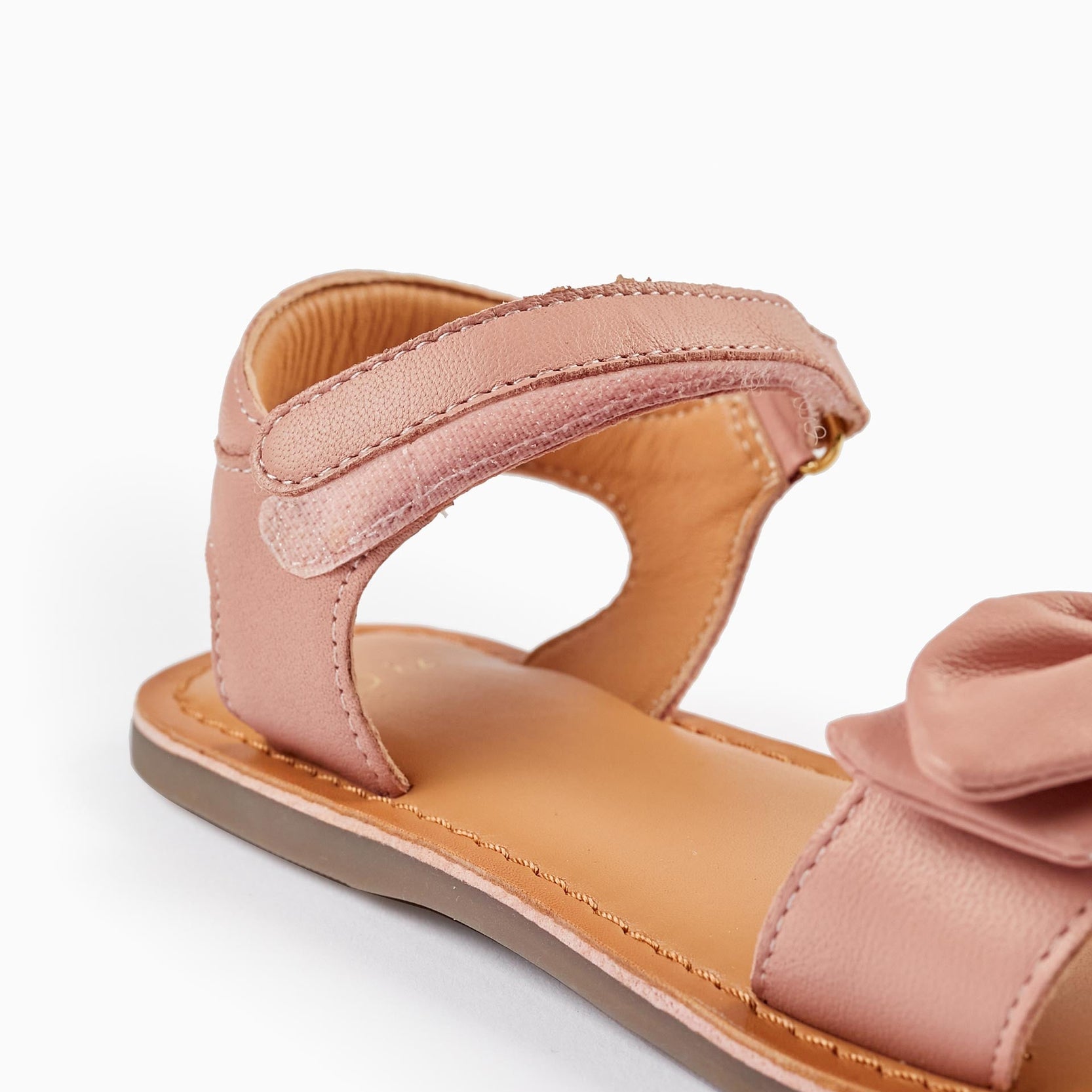 Leather Sandals with Bow for Girls, Light Pink