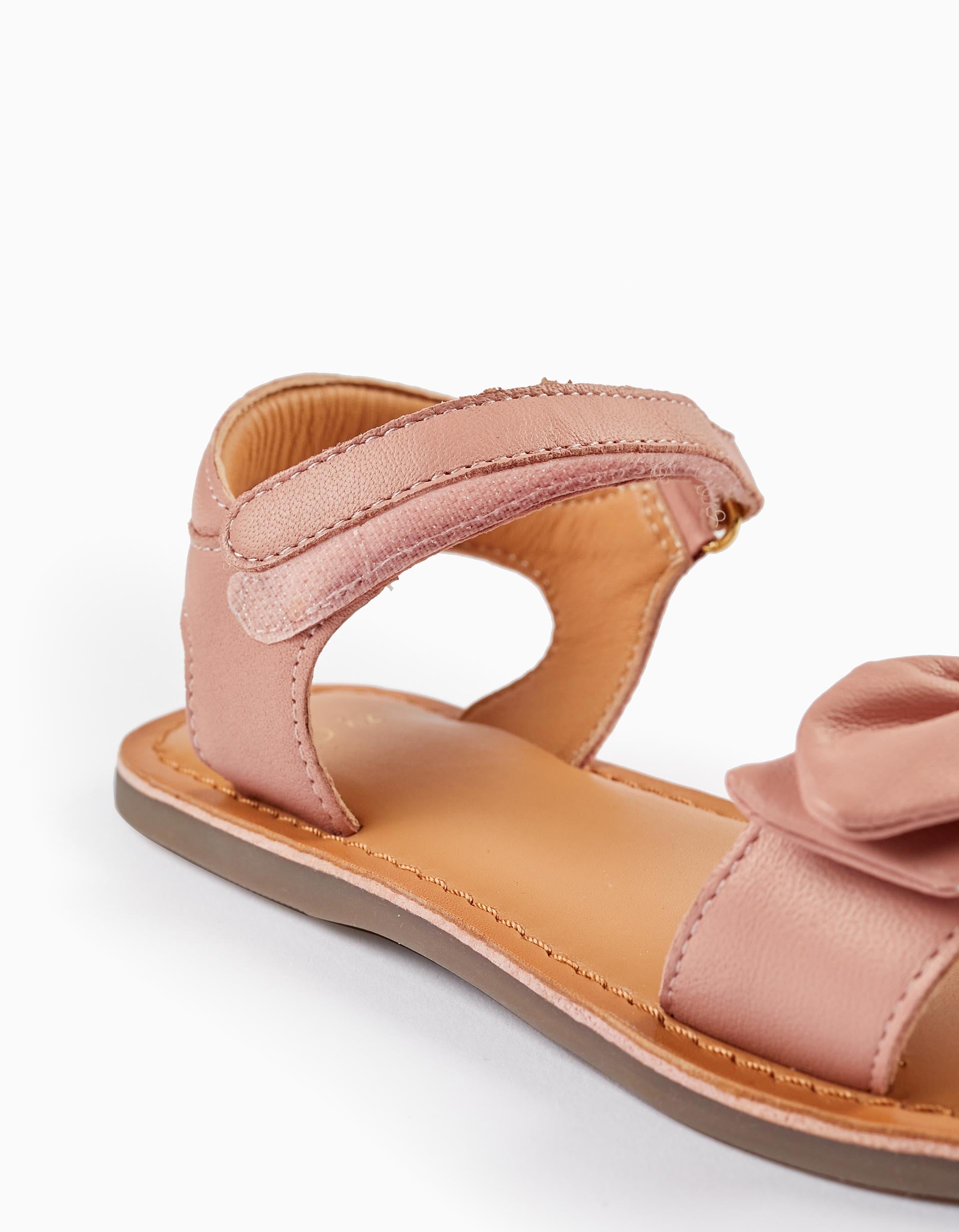 Leather Sandals with Bow for Girls, Light Pink