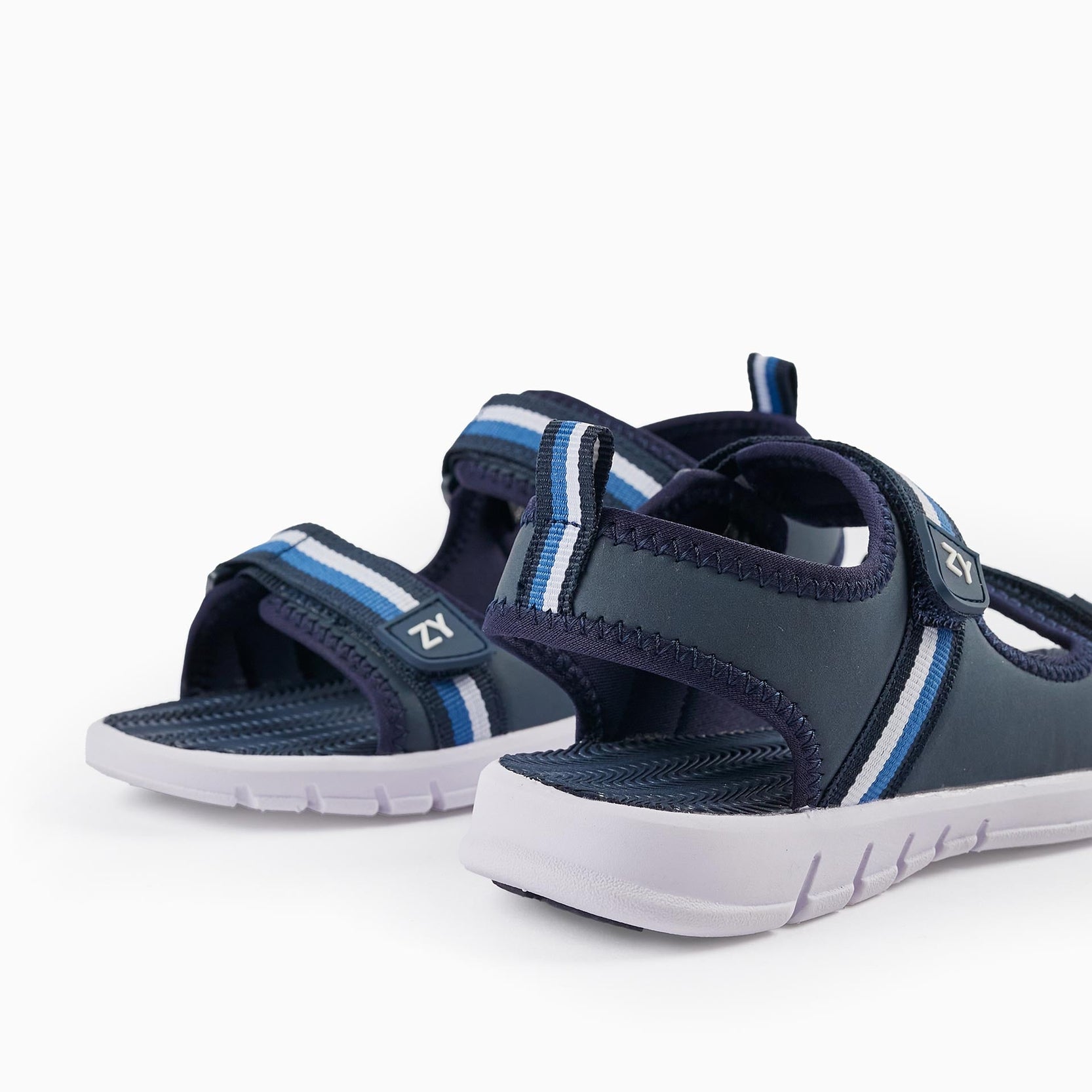 Striped Sandals for Boys, Blue/White