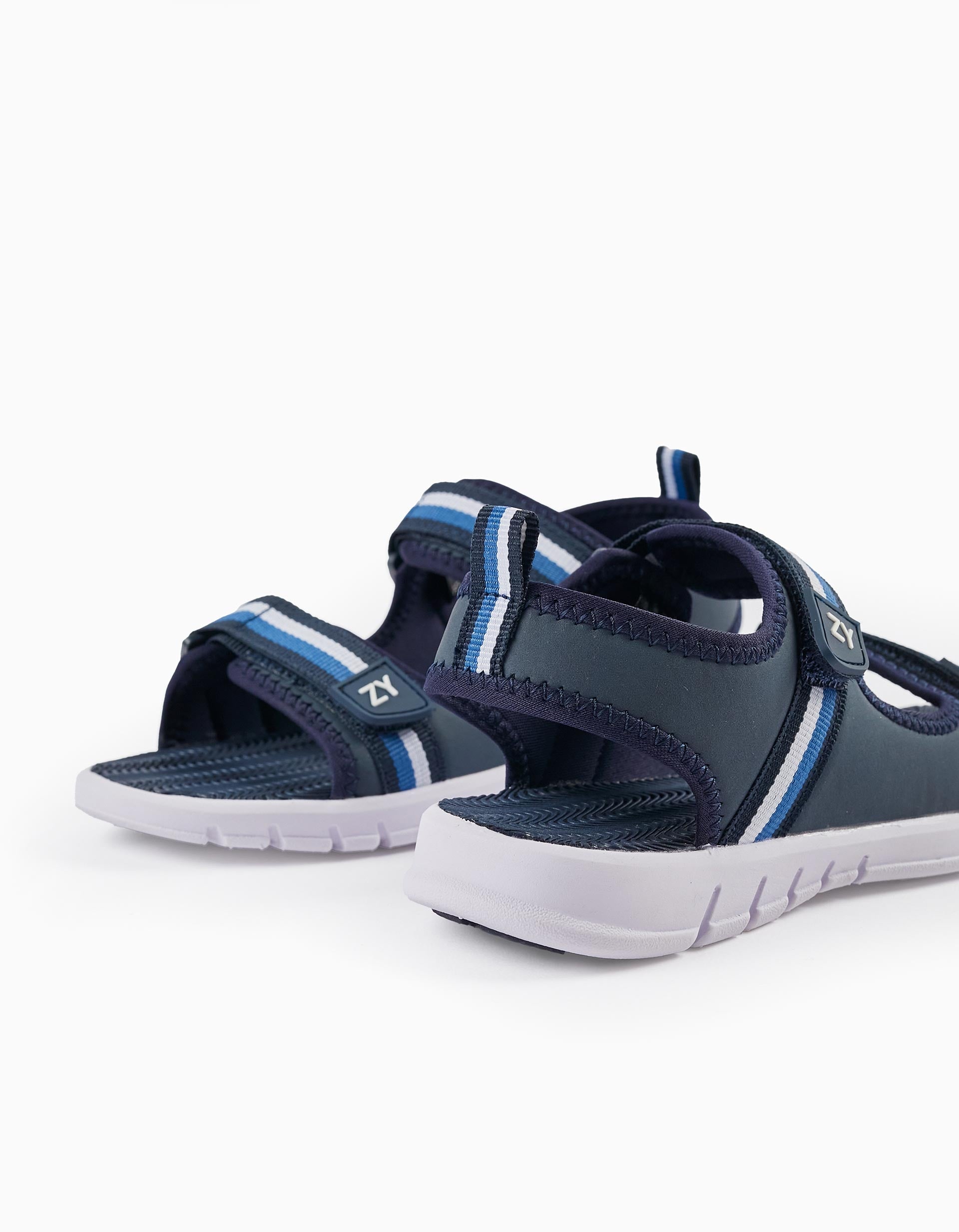 Striped Sandals for Boys, Blue/White