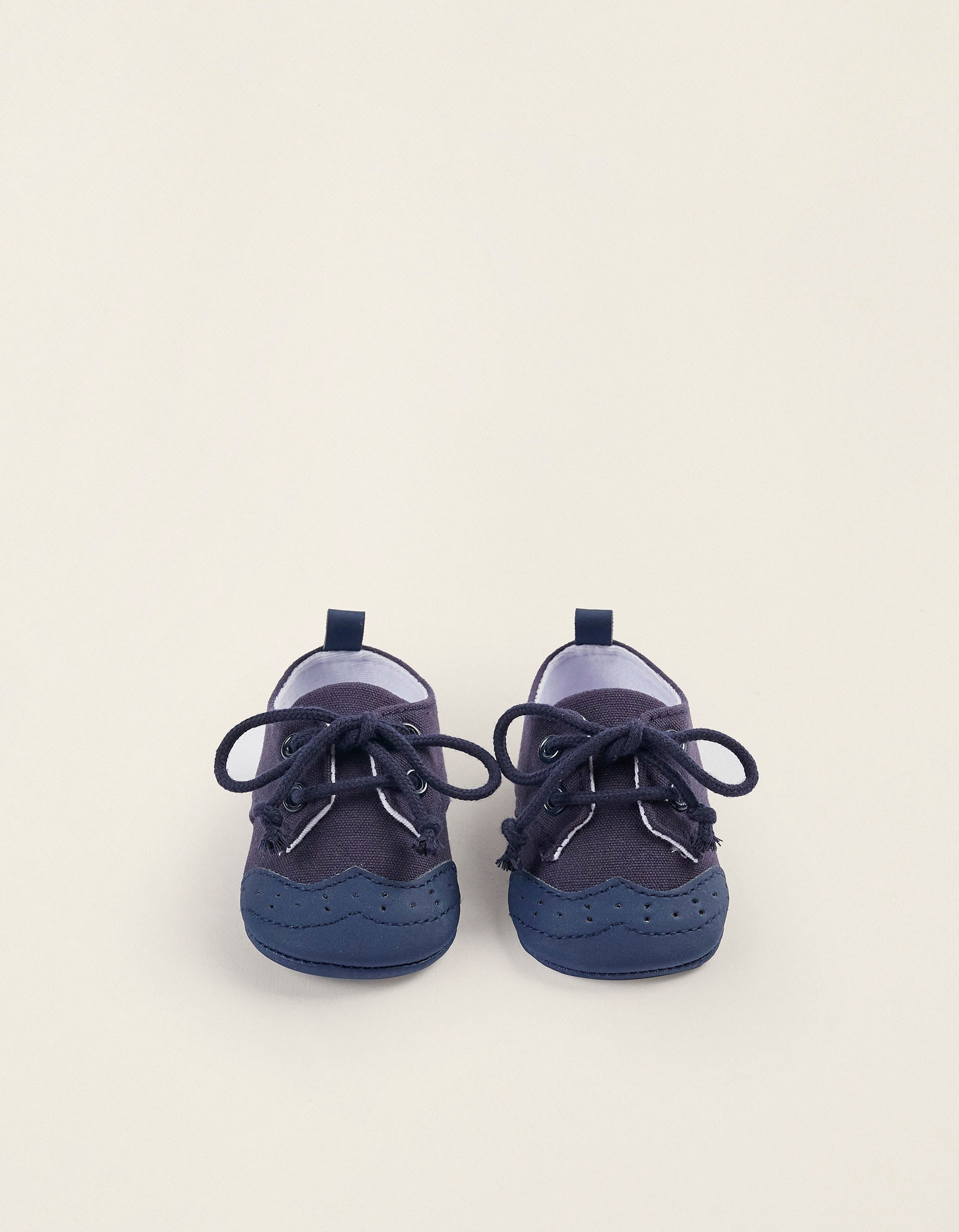 Fabric and Leather Shoes for Newborn Boys, Dark Blue