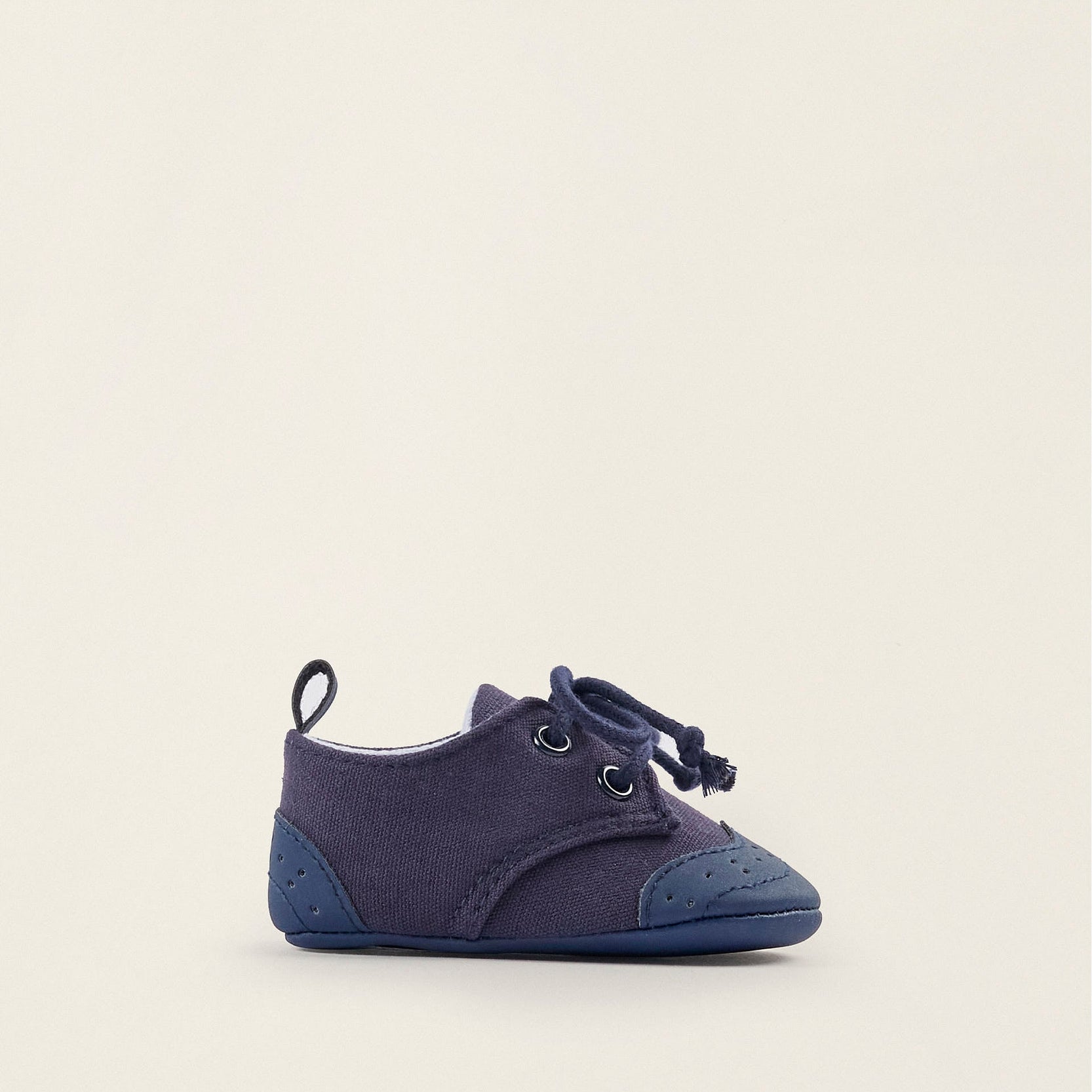 Fabric and Leather Shoes for Newborn Boys, Dark Blue