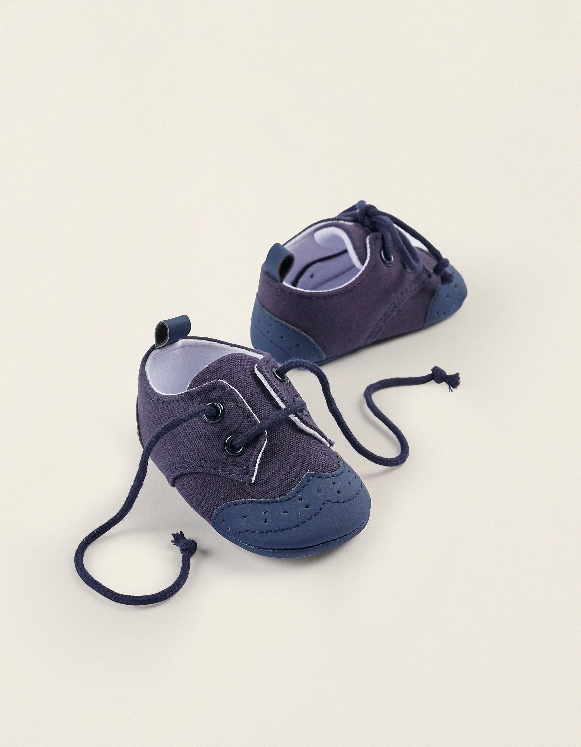 Fabric and Leather Shoes for Newborn Boys, Dark Blue