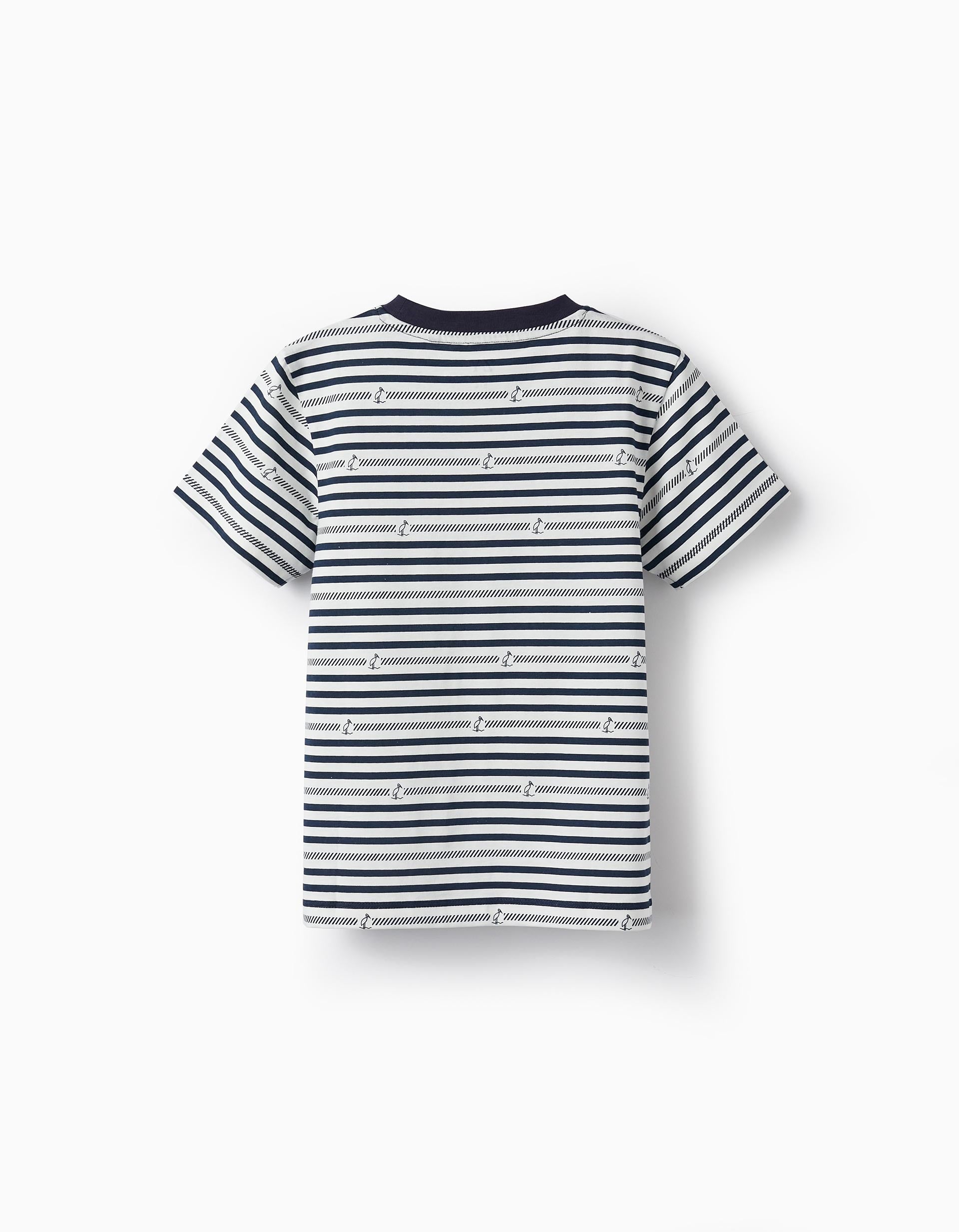 Striped T-Shirt in Cotton for Boys 'Storks', White/Dark Blue