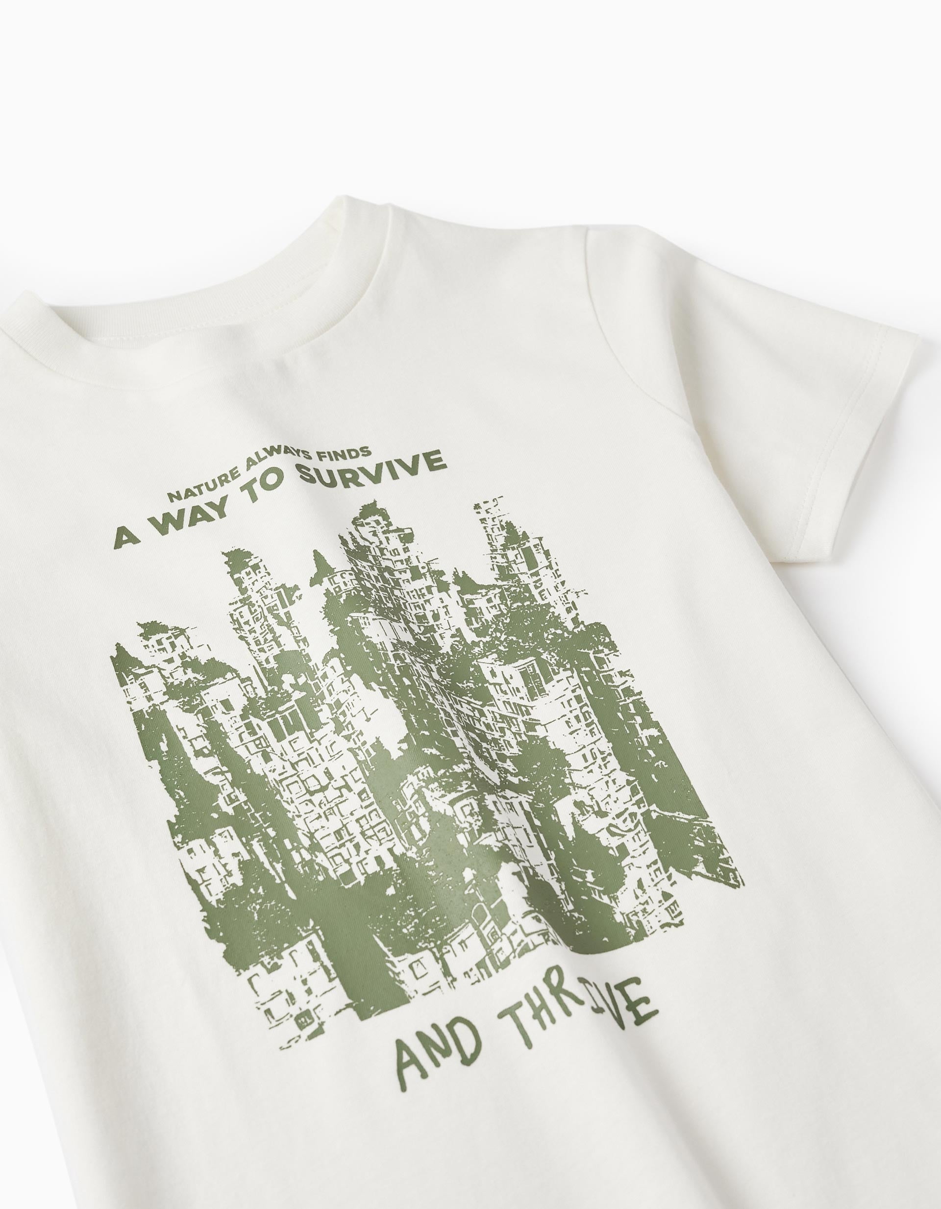 Cotton T-Shirt for Boys 'Nature Always Finds', White