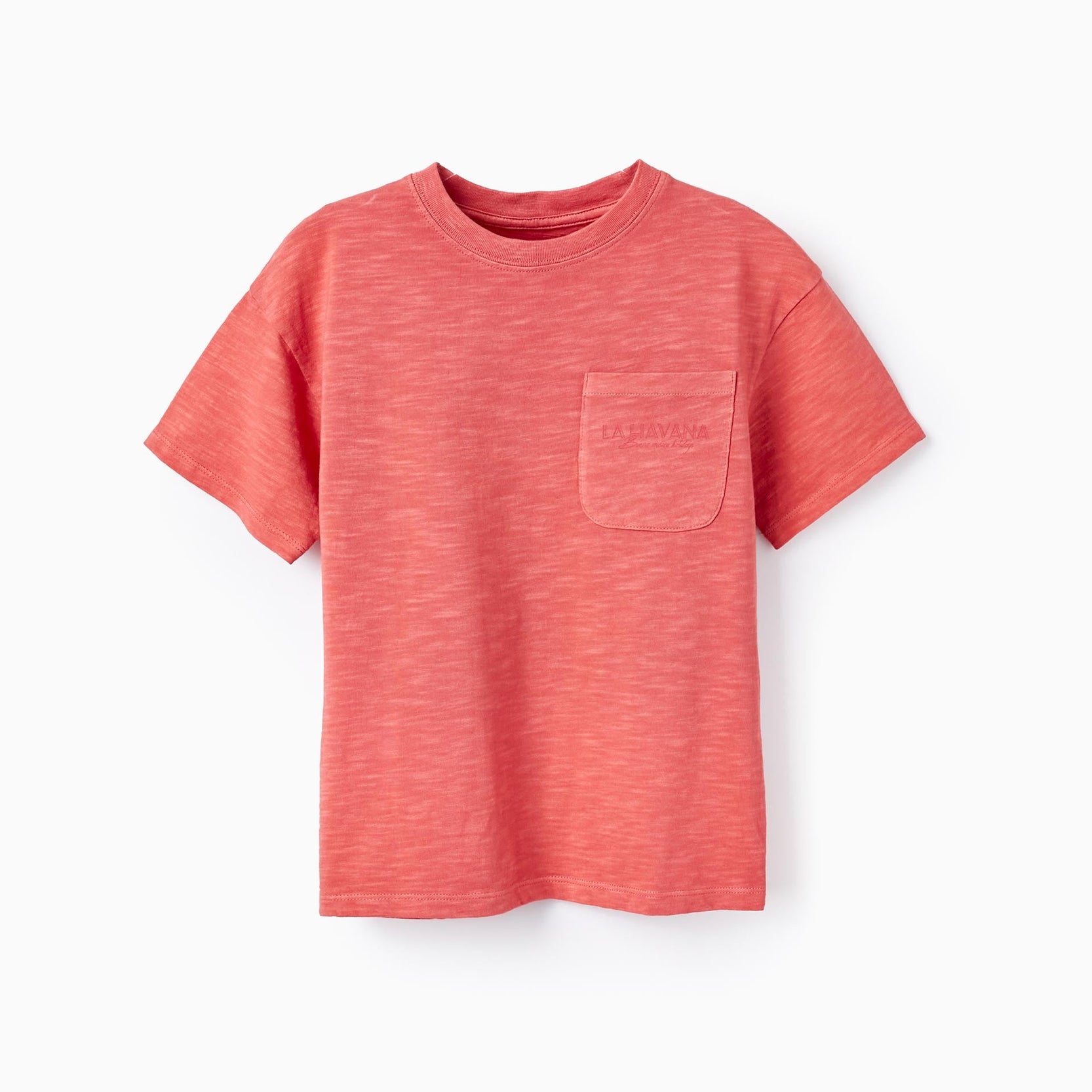 Cotton Jersey T-shirt with Pocket for Boys, Dark Coral