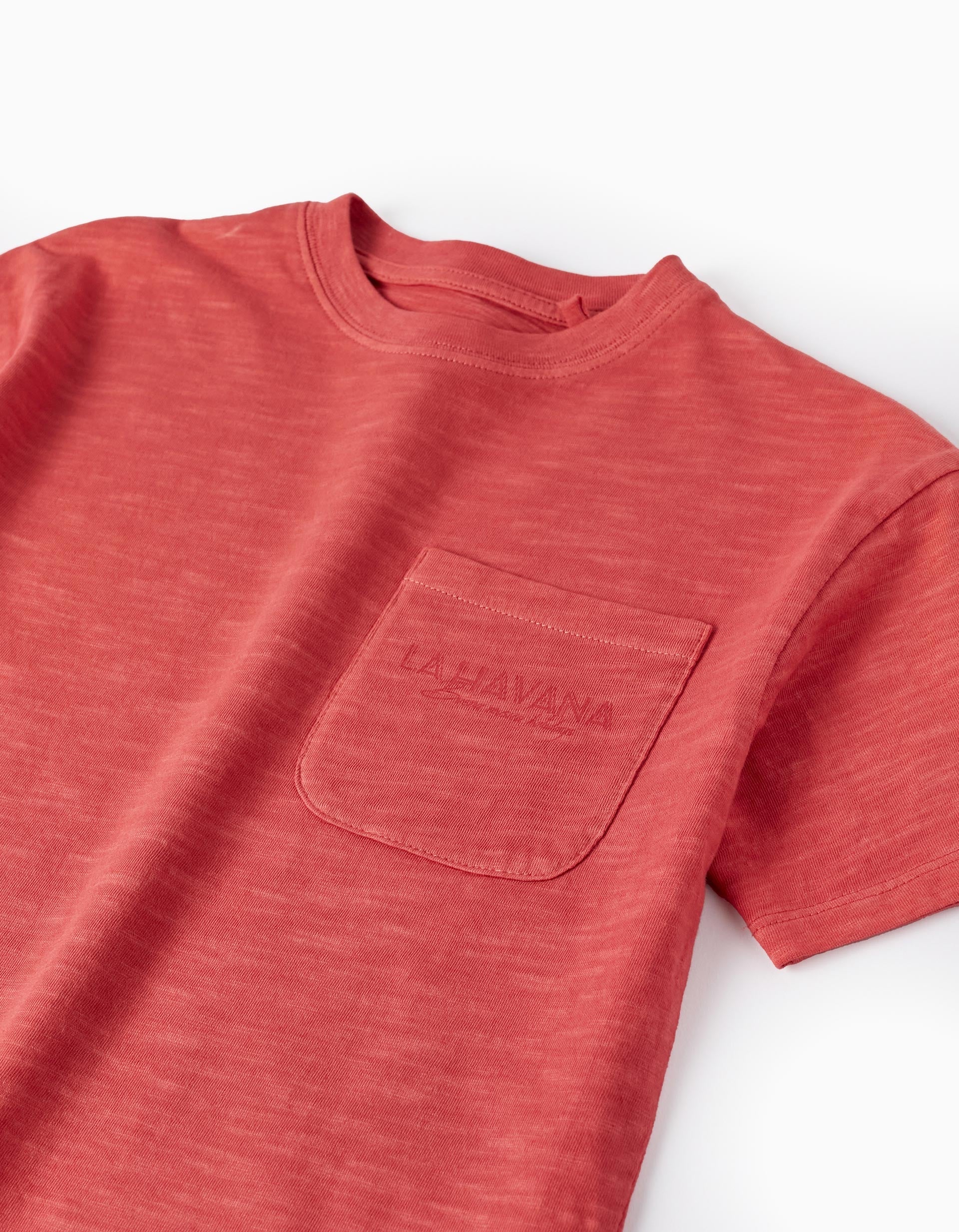 Cotton Jersey T-shirt with Pocket for Boys, Dark Coral