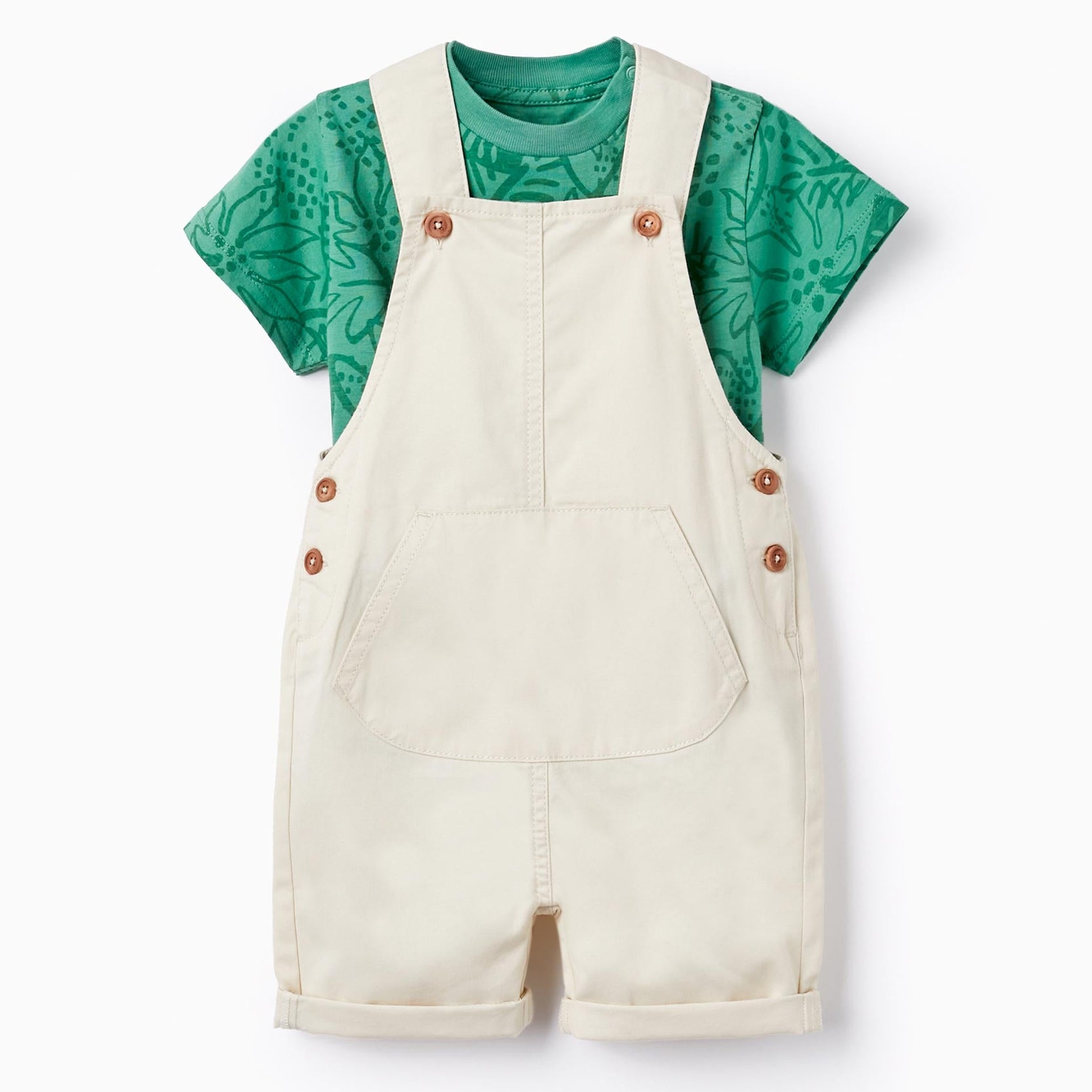 T-shirt + Dungarees for Baby Boys, Green/Beige