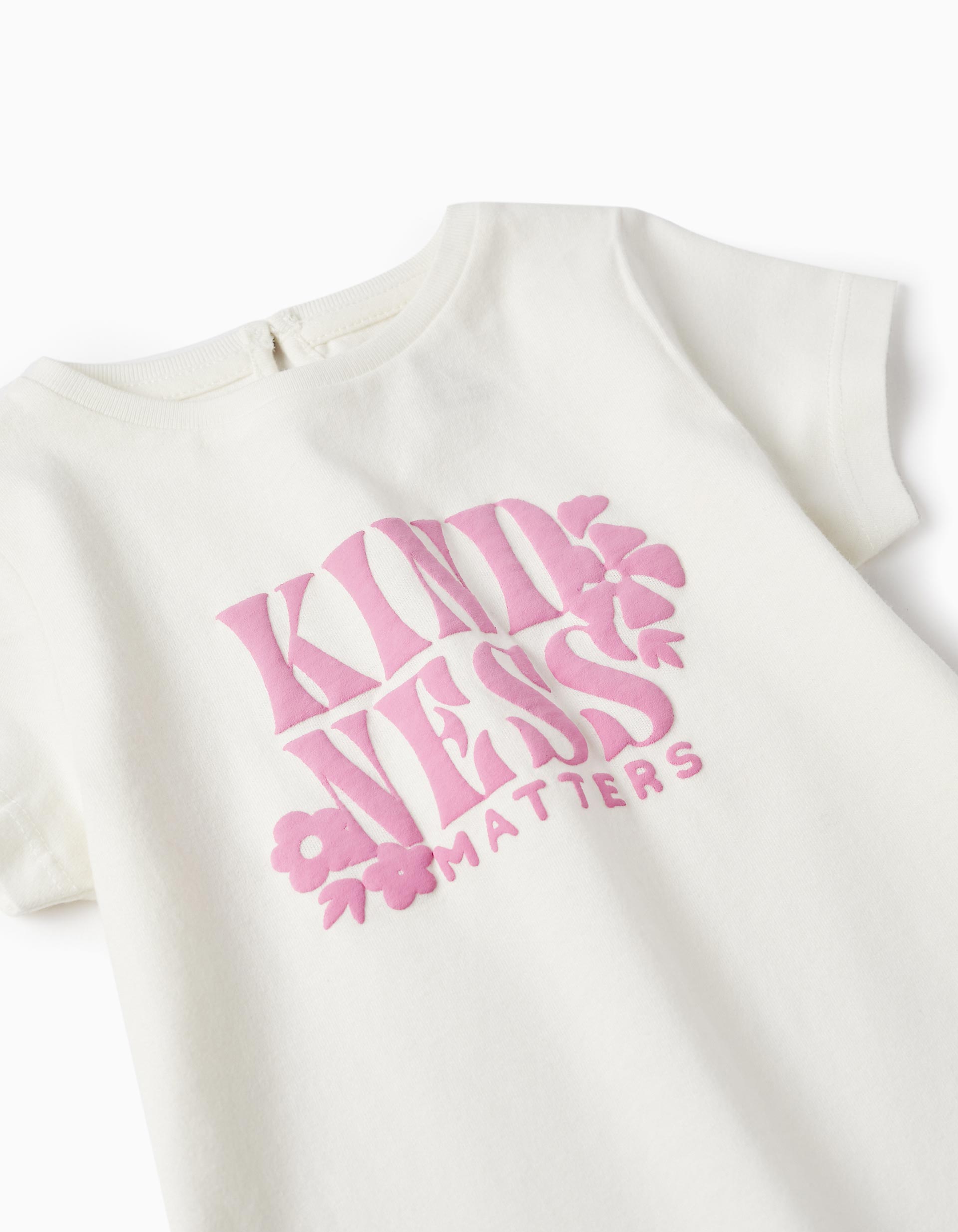 Short Sleeve T-Shirt for Baby Girls 'Kindness Matters', White/Pink
