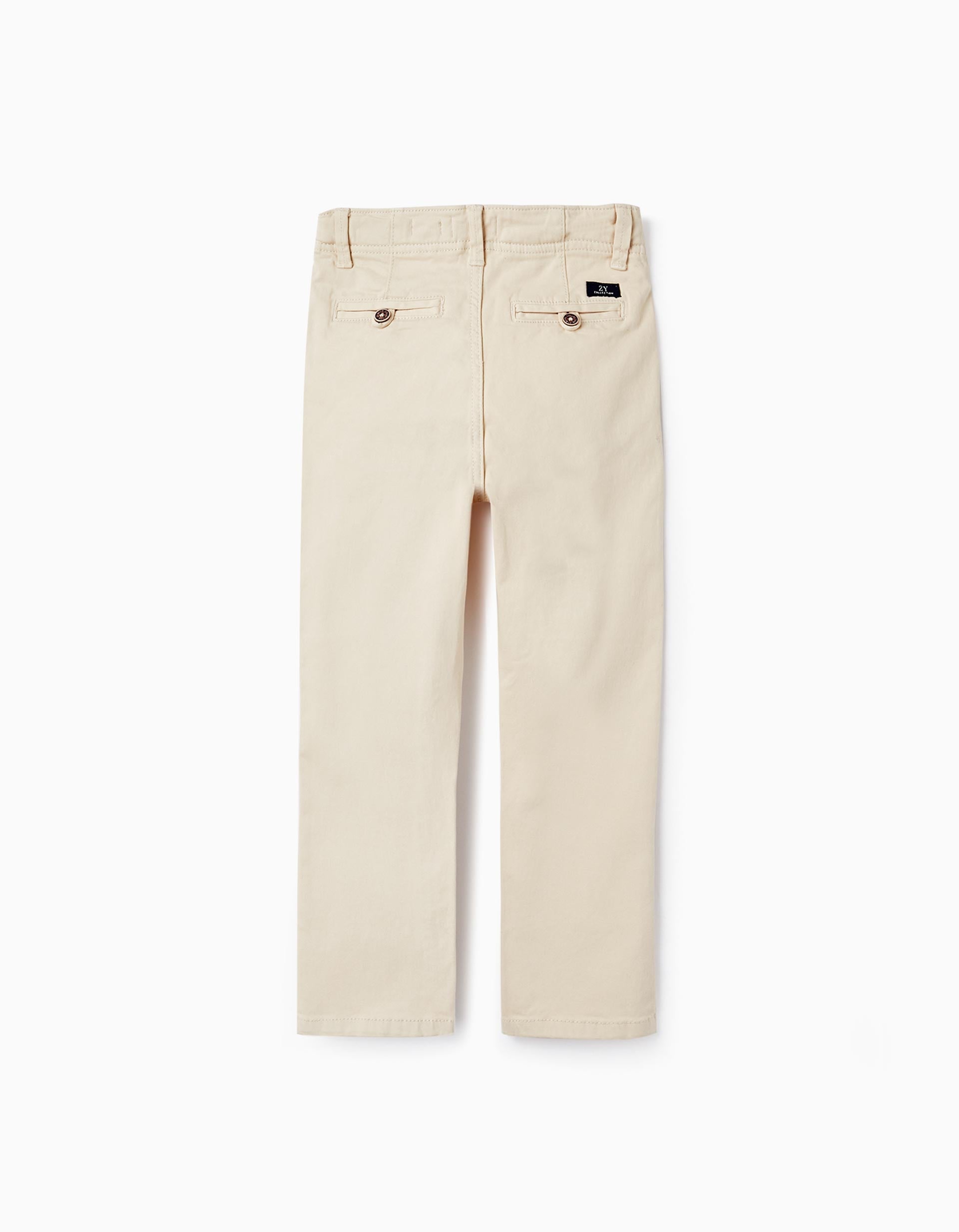 Cotton Twill Trousers for Boys 'Slim Fit', Beige