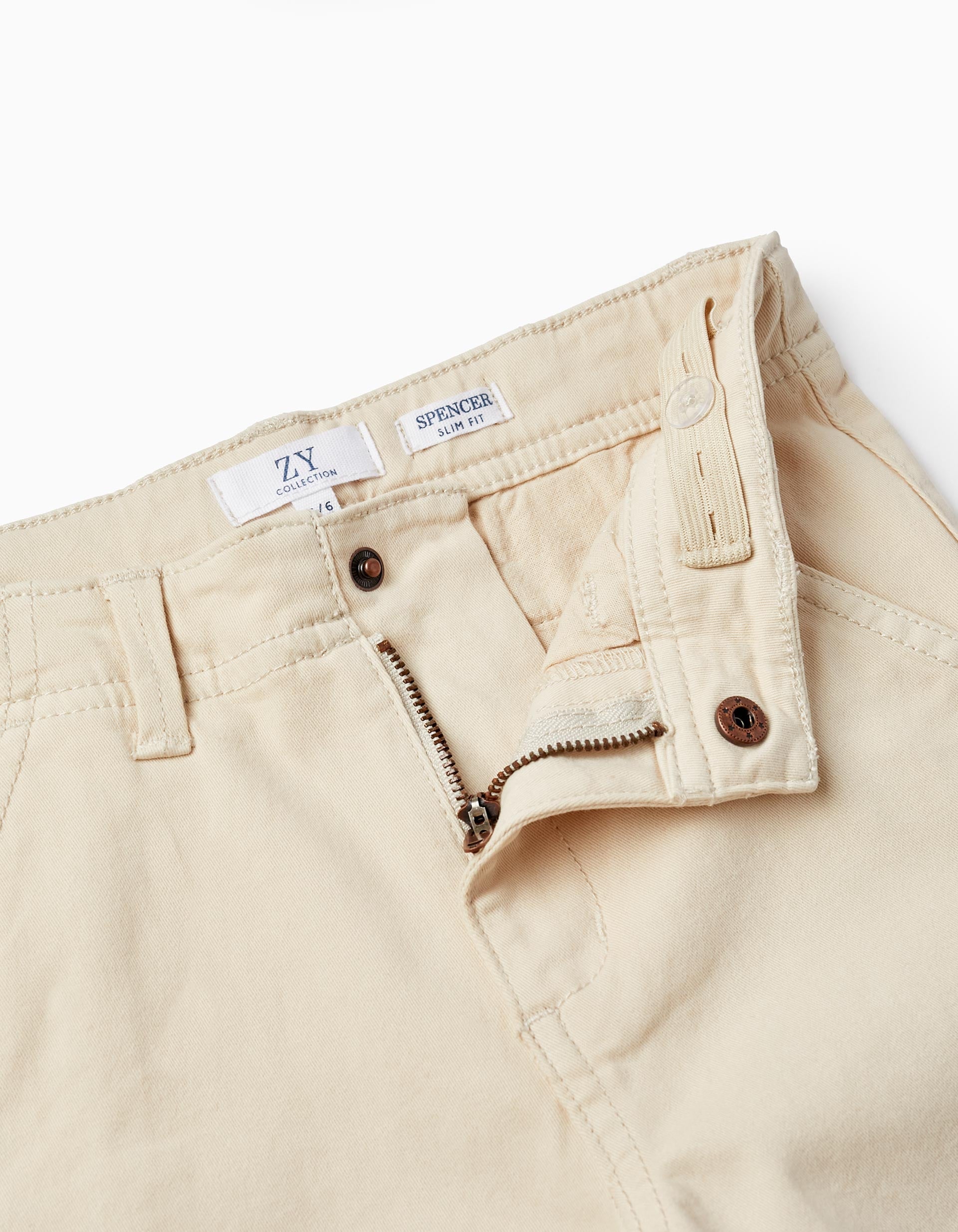 Cotton Twill Trousers for Boys 'Slim Fit', Beige